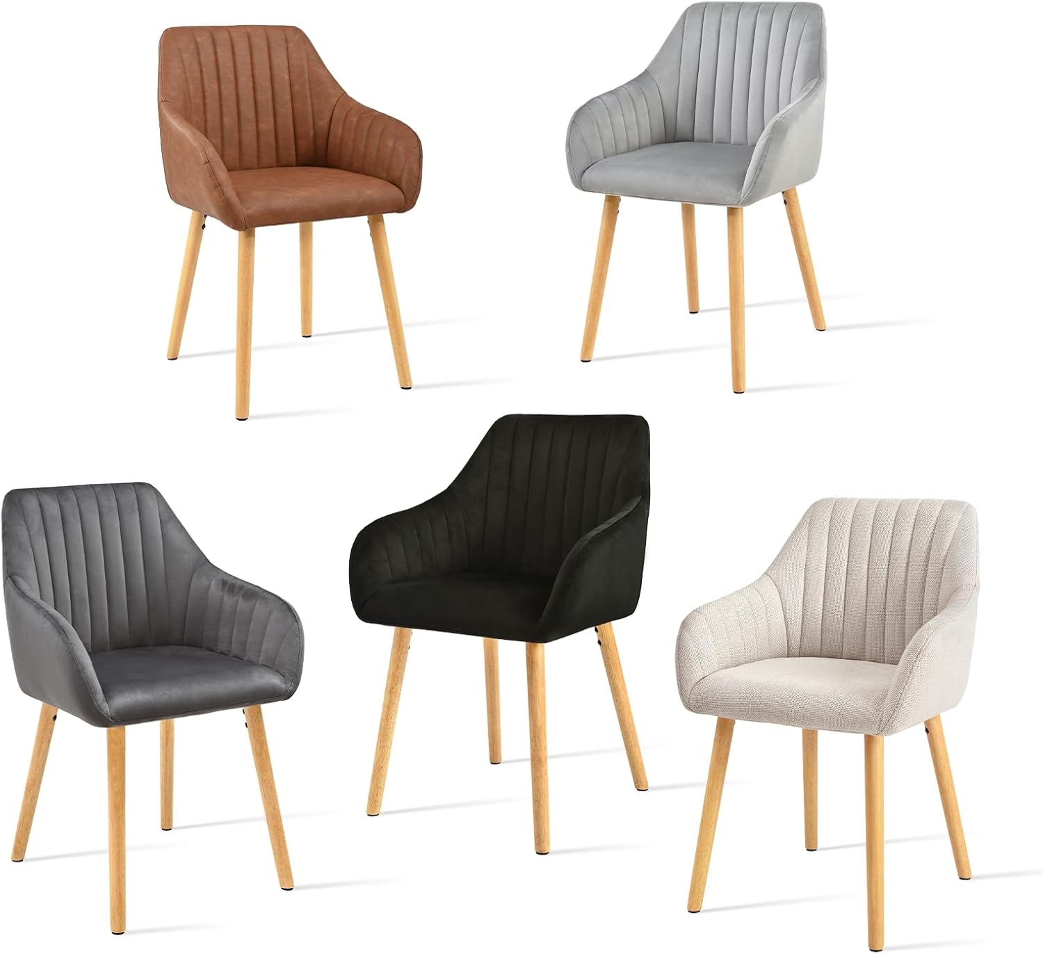 Chaises salle à manger lot de 6 avec accoudoirs rembourrées pieds bois