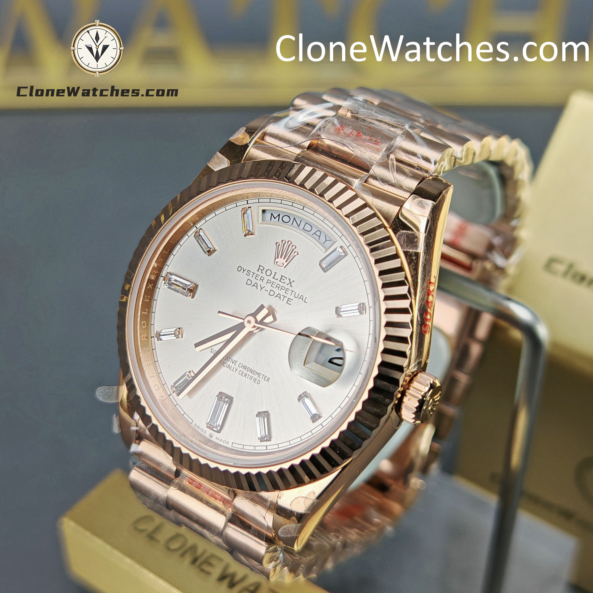 Rolex Super Clone Watches 1:1 Day Date Rose Gold Silver Dial 40mm m228235-0004 3255 Movement
