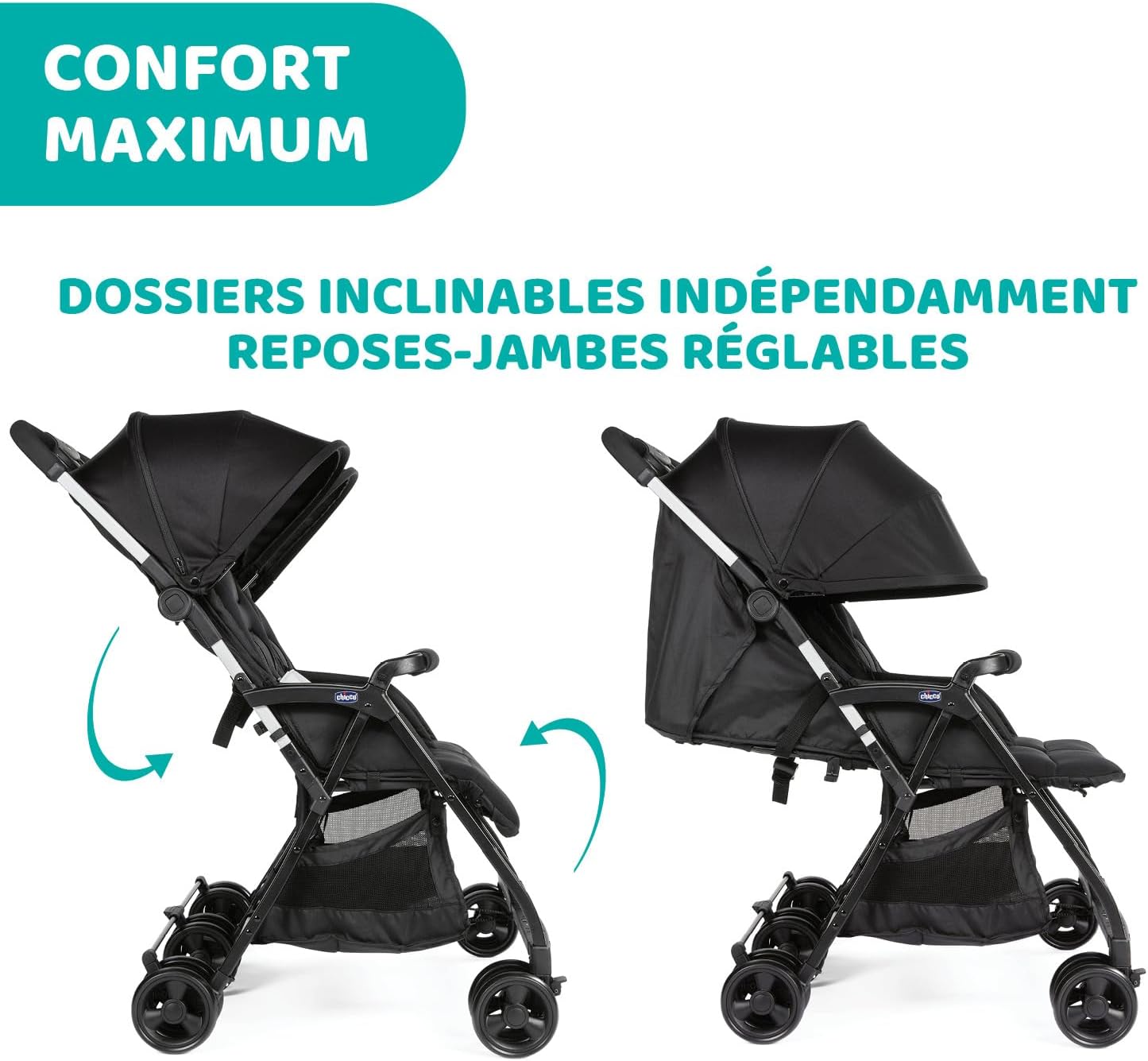 Poussette double tandem Ohlalà inclinable pliable jumeaux jusqu’à 15kg capote extensible noir