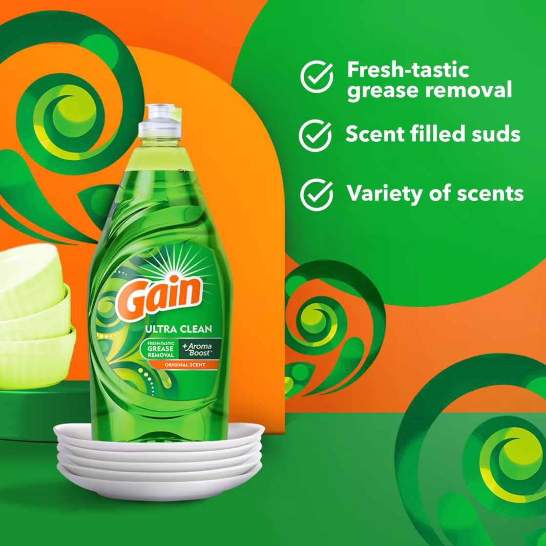 Gain Ultra Dishwashing Liquid Dish Soap, Original Scent, 8 fl oz