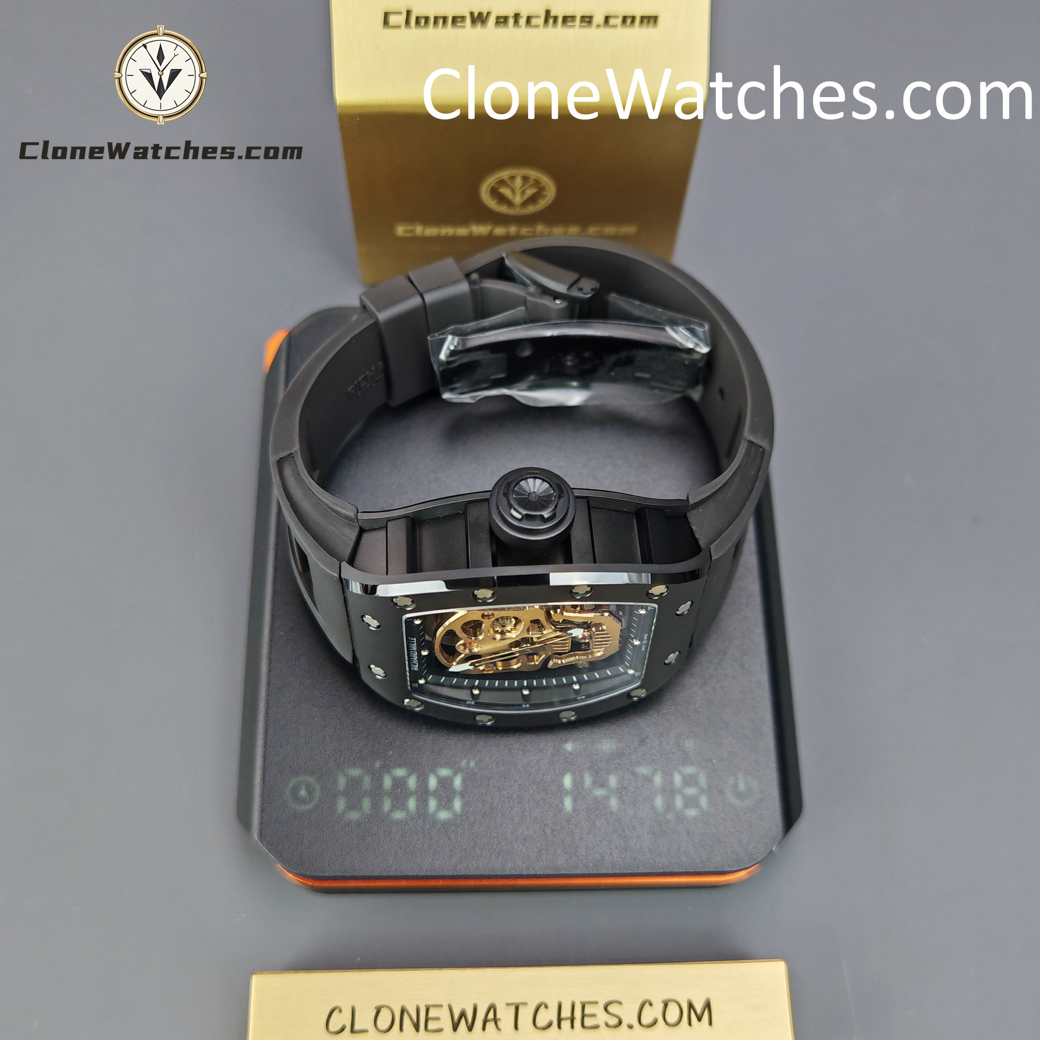 Richard Mille Super Clone Watches 1:1 RM 052 Tourbillon Skull Rose Gold Black Strap
