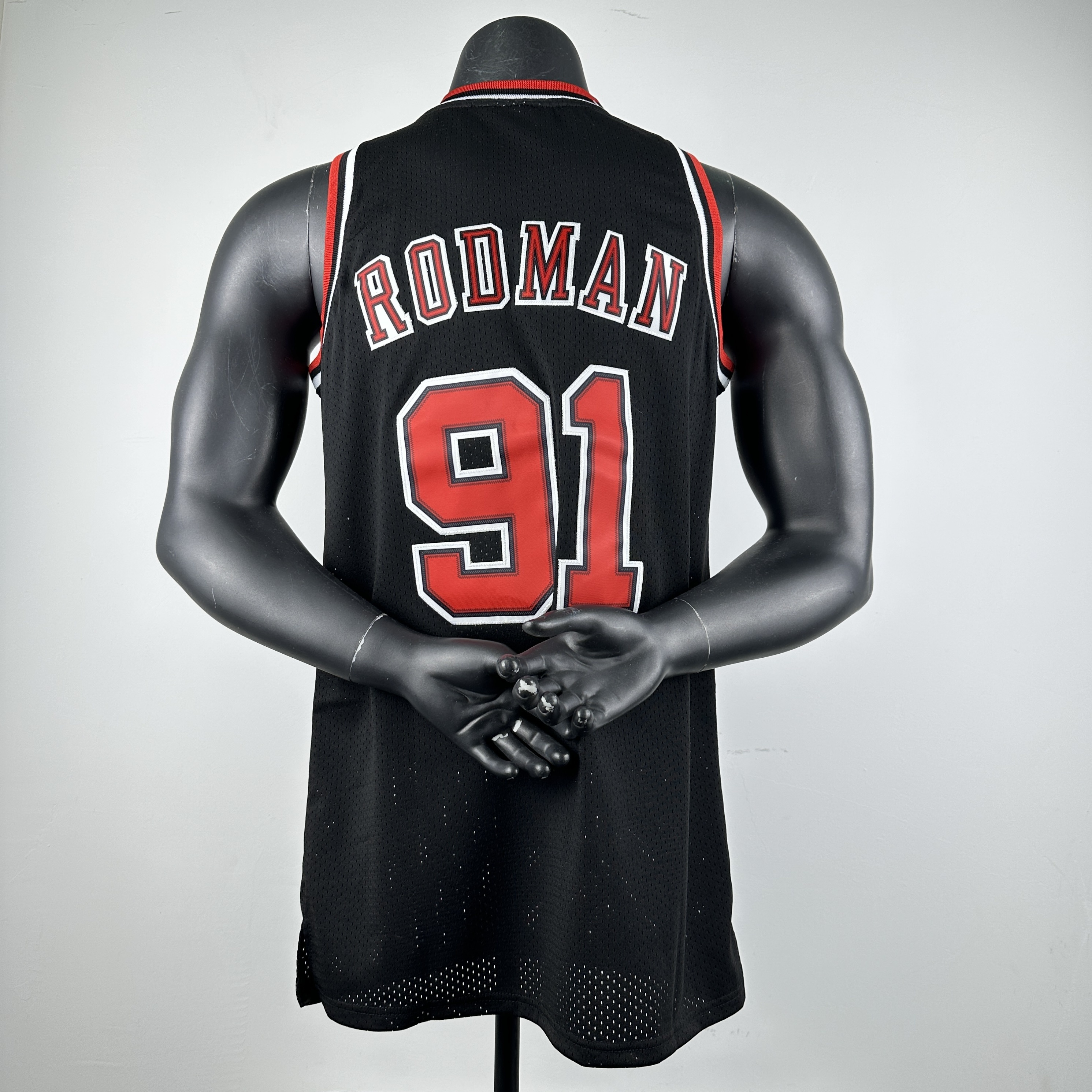 Embroidered MN retro jersey, Bulls 97/98 season, black, No. 91, Rodman