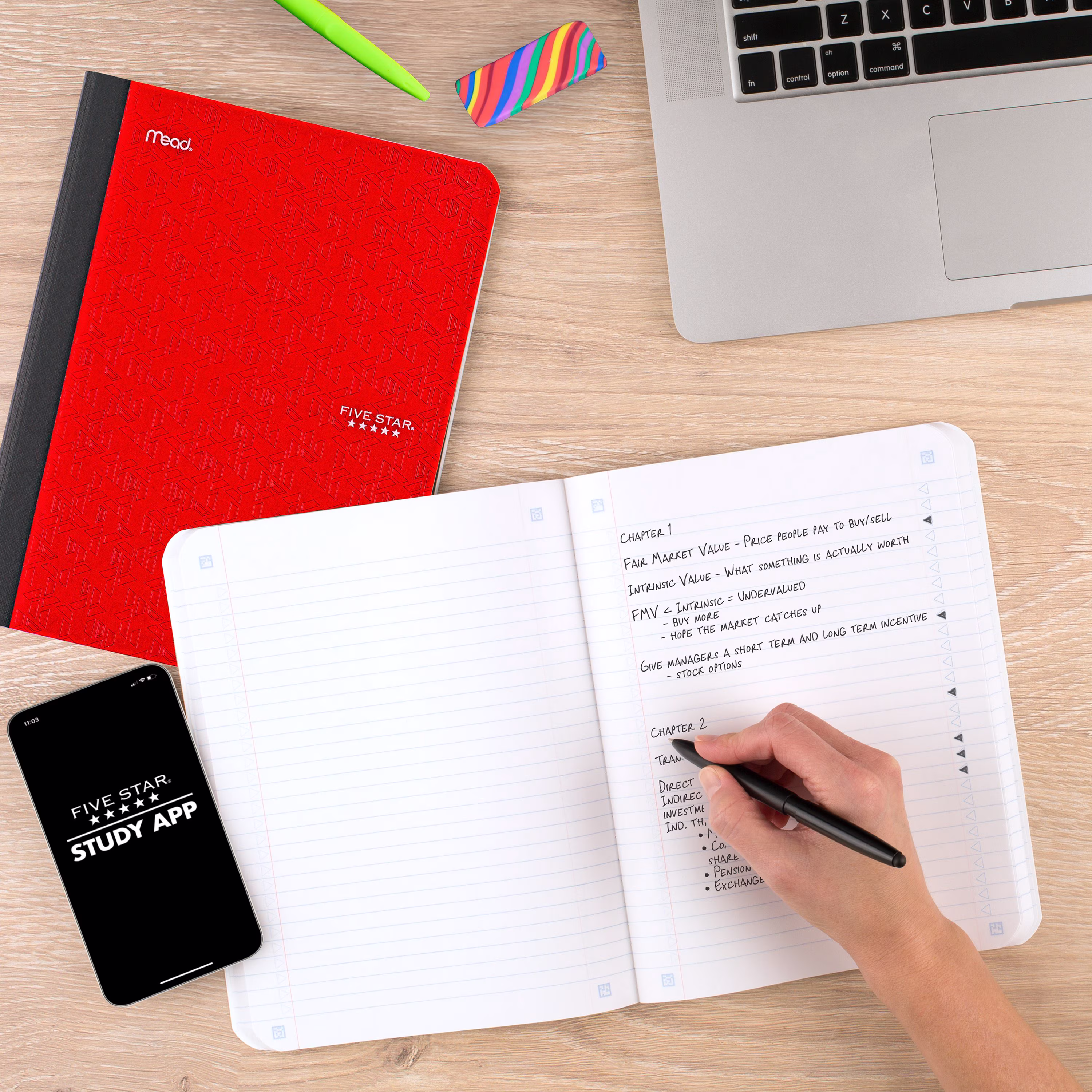 Five Star Composition Book Plus Study App, College Ruled, 80 Sheets, Poly, 7.5