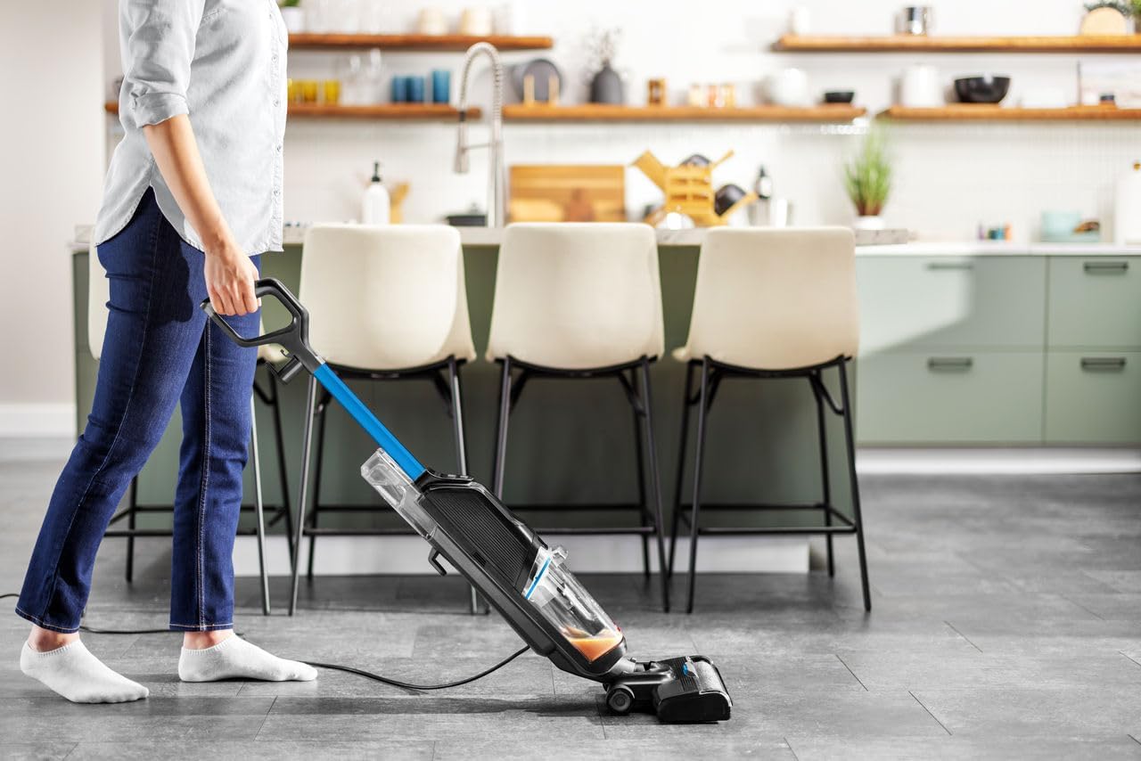 Aspirateur balai laveur filaire aspire et lave sols durs
