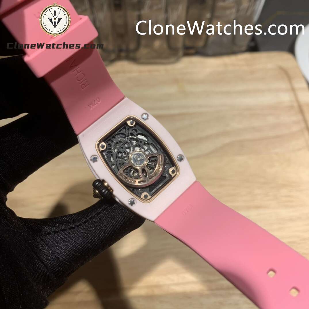 Richard Mille Super Clone Watches 1:1 RM 07 – 01 Pink Ceramic Diamond Dial Pink Strap
