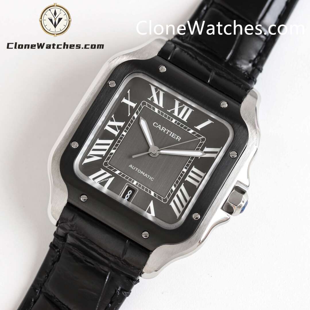 Cartier Super Clone Watches 1:1 Santos Series Grey Dial 39.8MM WSSA0037 Leather Strap