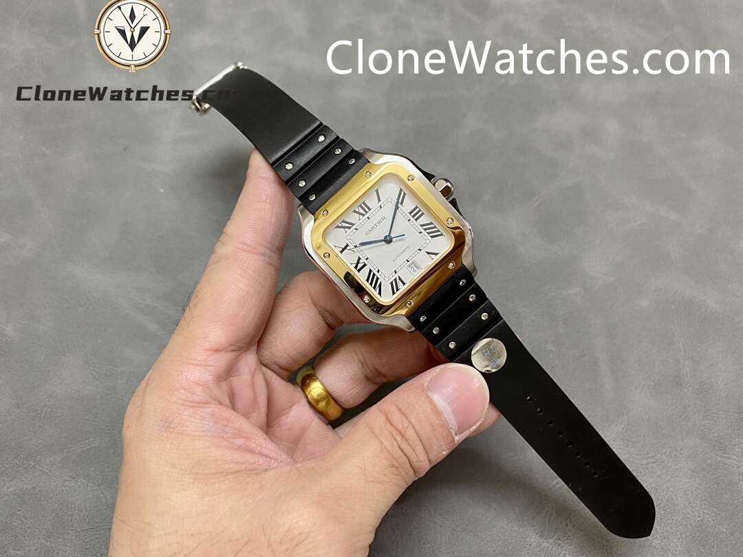 Cartier Super Clone Watches 1:1 Santos Series White Dial 18K gold plated 39.8MM W2SA0009 Rubber Strap
