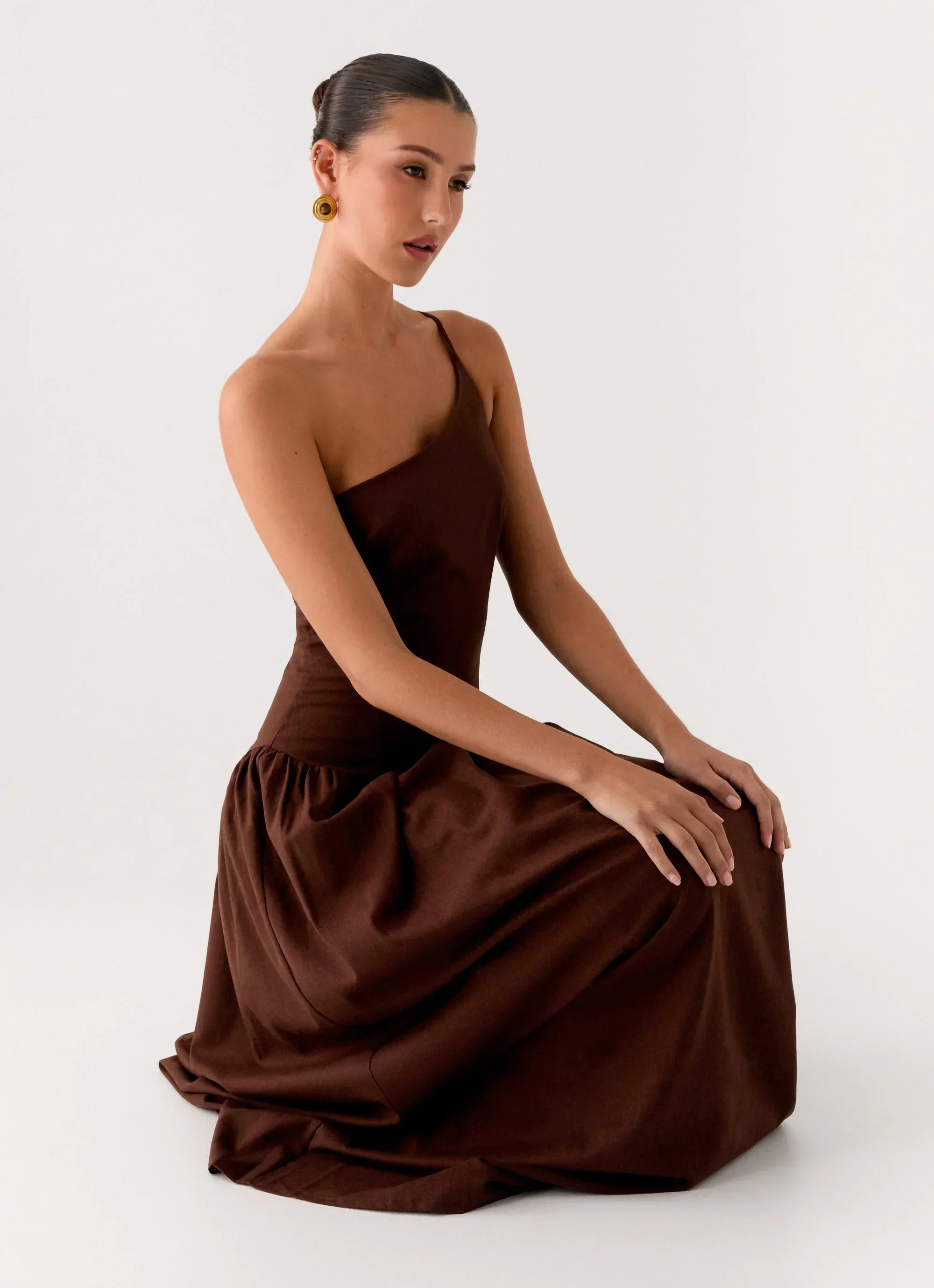 Thinking About You Linen Maxi Dress - Brown