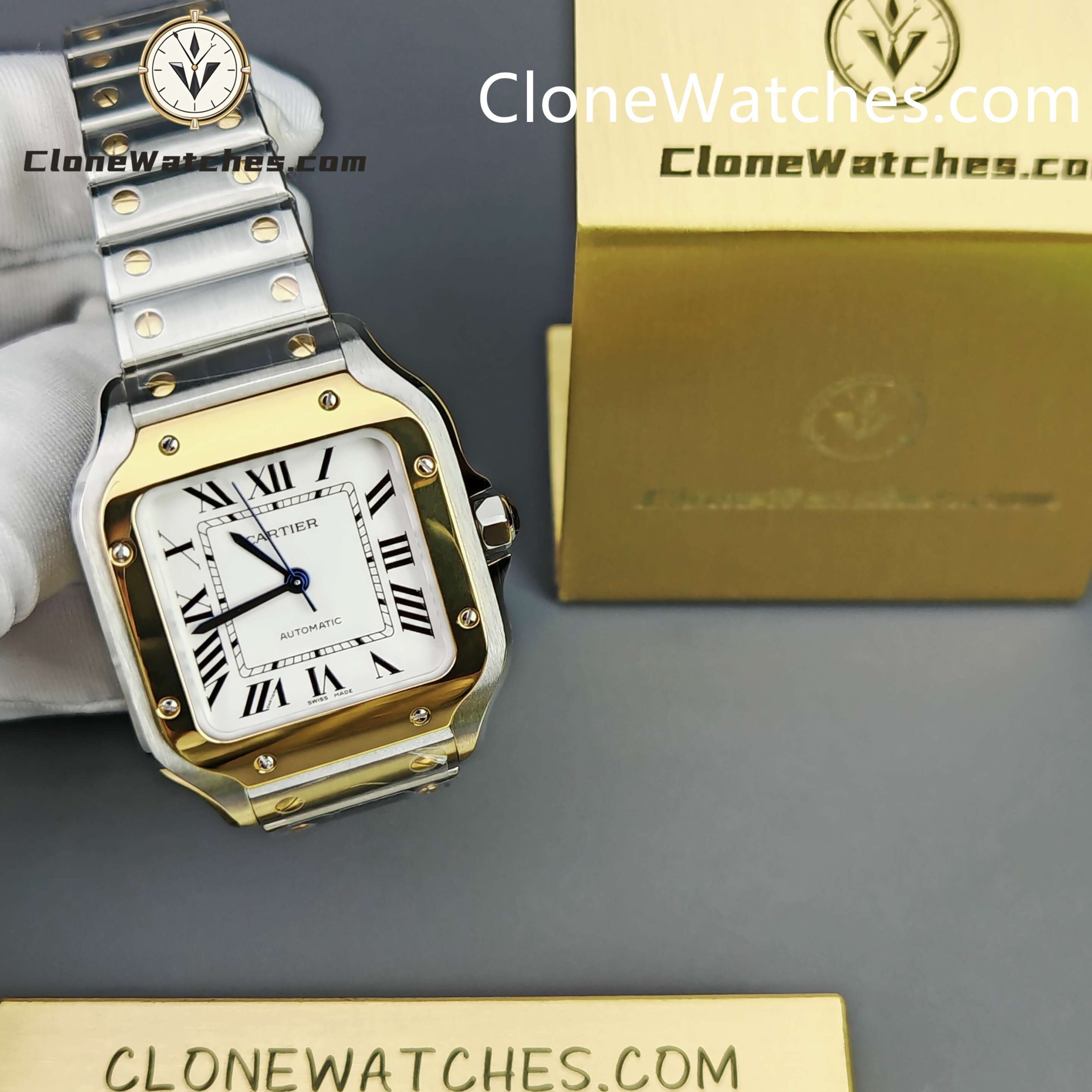 Cartier Super Clone Watches 1:1 Santos Series White Dial 18K gold plated 35.1MM W2SA0016