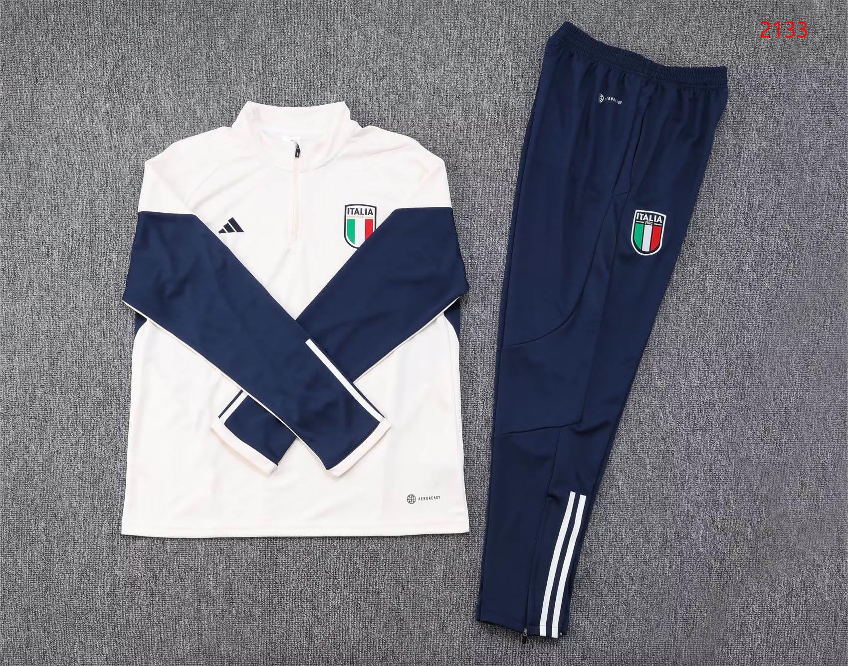 2023/2024 Italy Half-Pull Training Suit Off-White Soccer Shirt Set