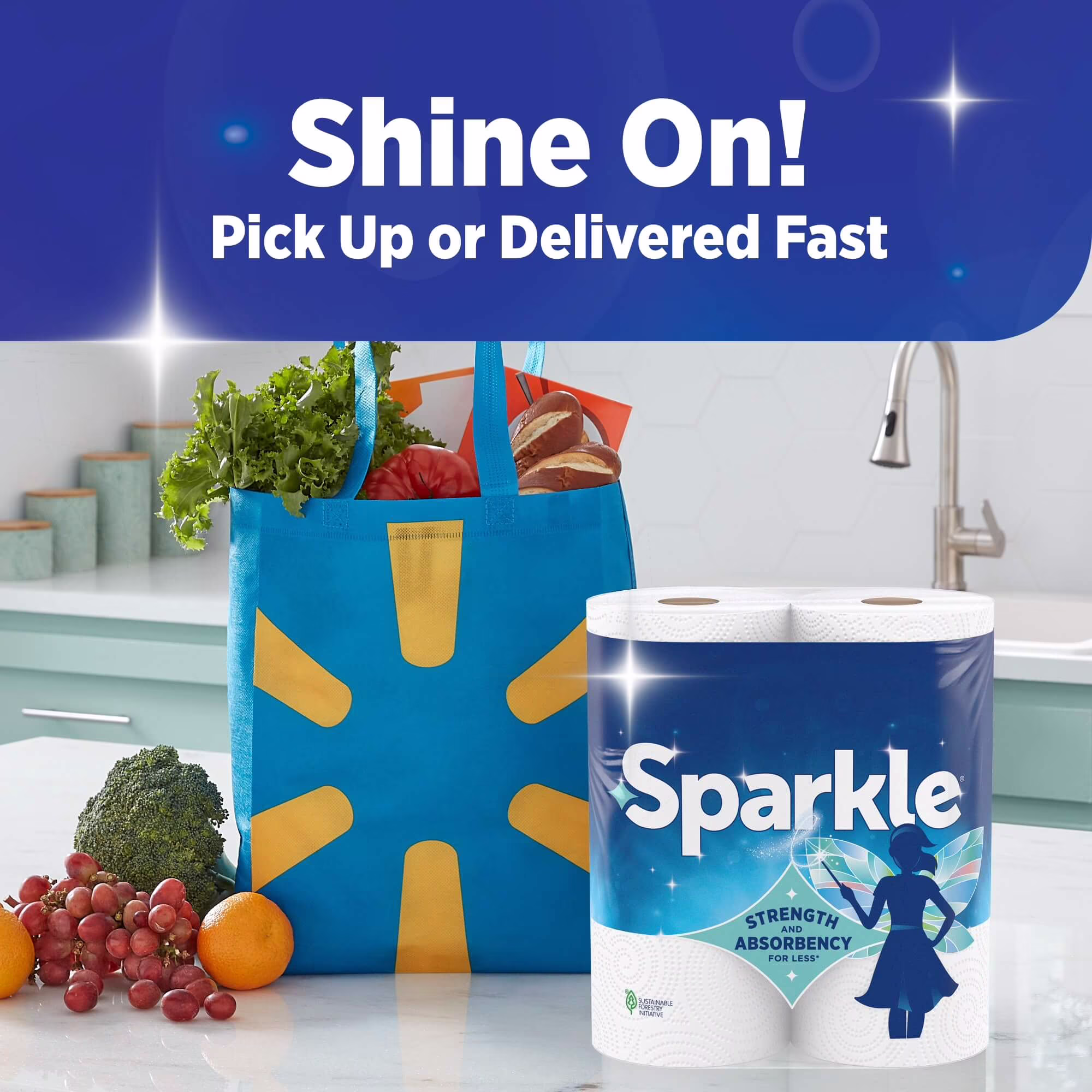Sparkle Tear-A-Square Paper Towels, 2 Double Rolls, 110 Sheets per Roll