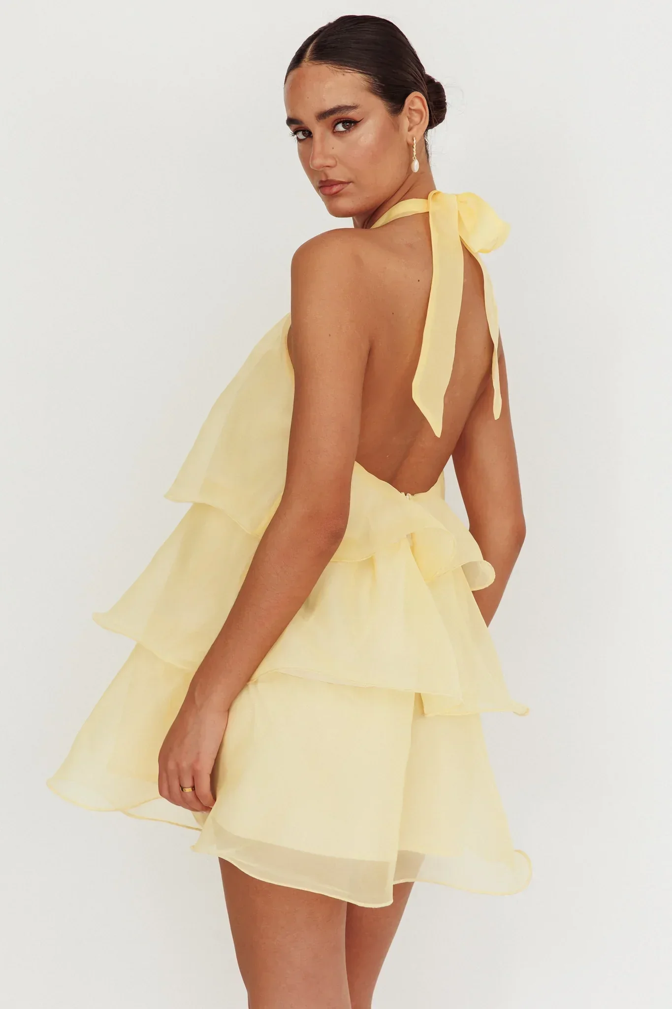 Tulips Tiered Halterneck Mini Dress Lemon