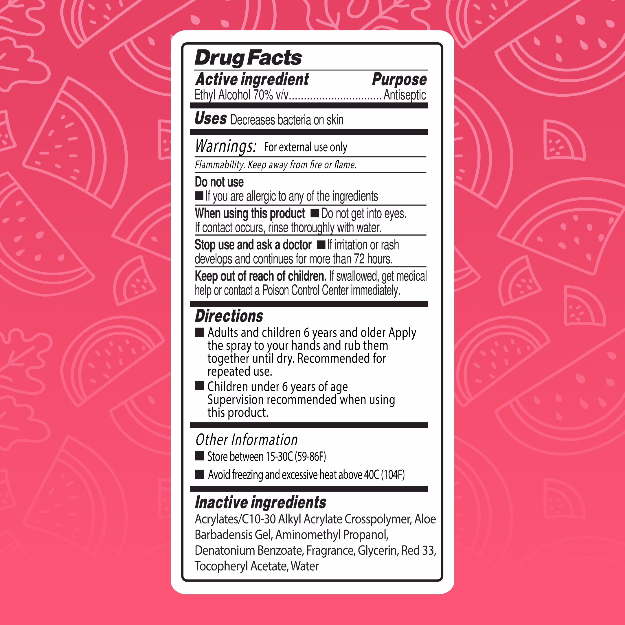 Smart Care Scented Hand Sanitizer Spray, Watermelon, 1.35 fl oz