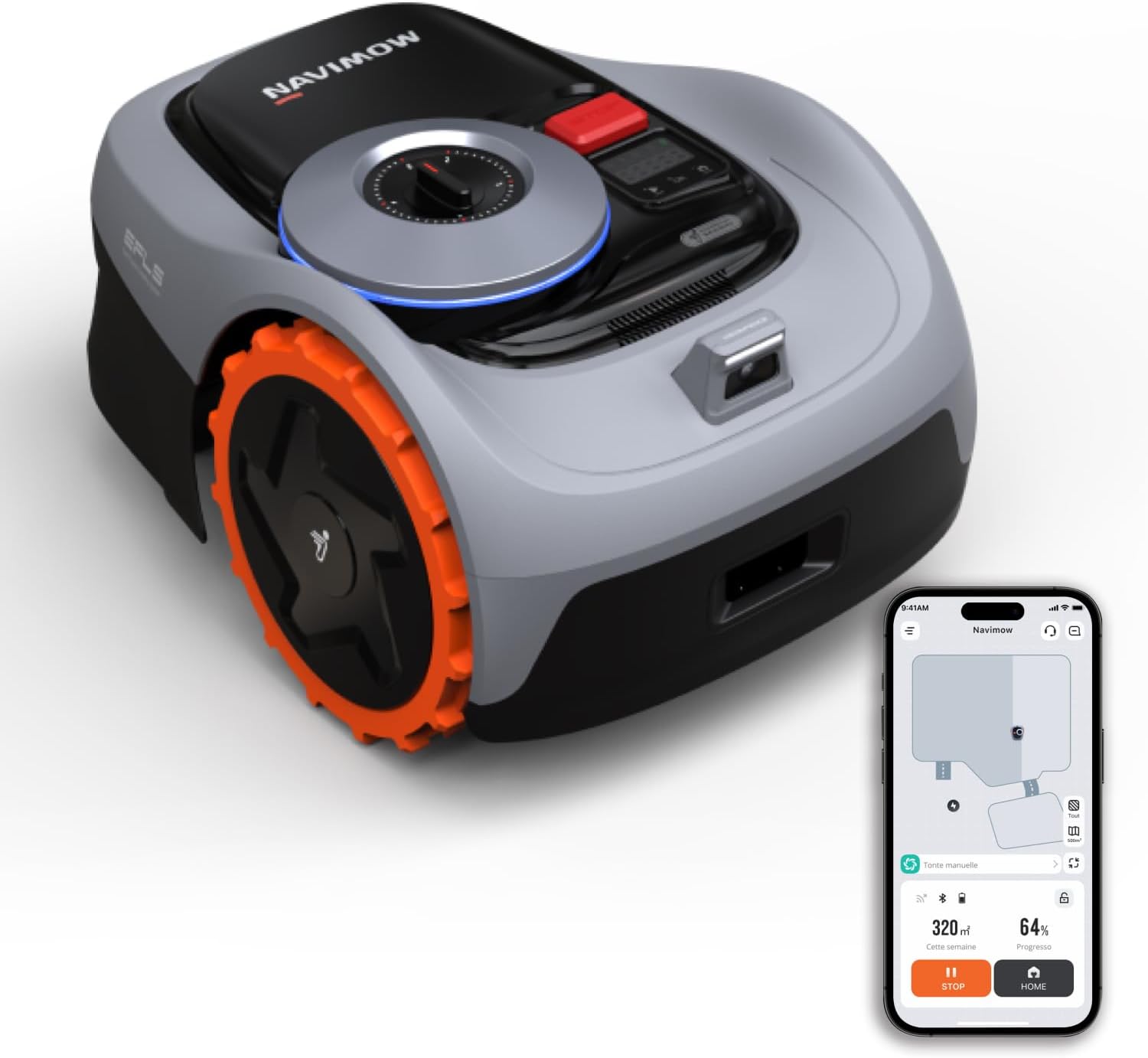 Robot tondeuse Navimow i105E sans fil 500 m² RTK Vision cartographie IA limite virtuelle multizone