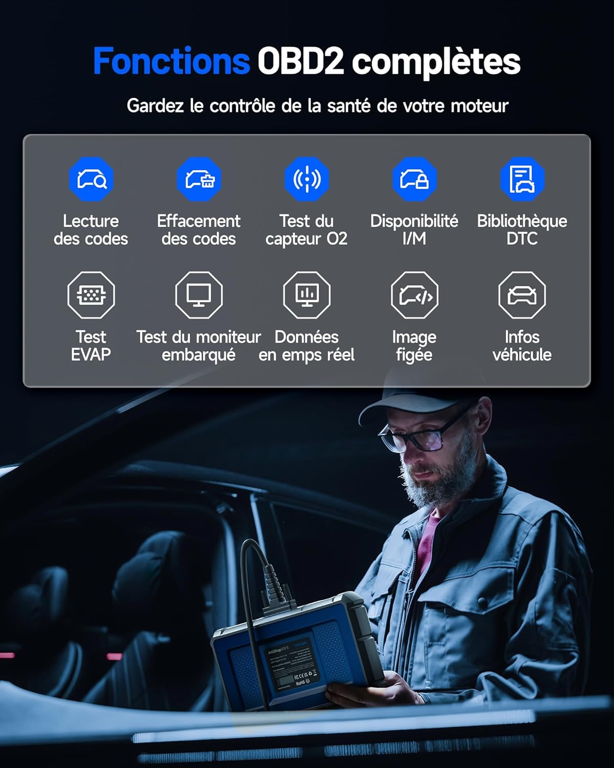 Valise diagnostic auto OBD2 4 systèmes 9 réinitialisations complètes