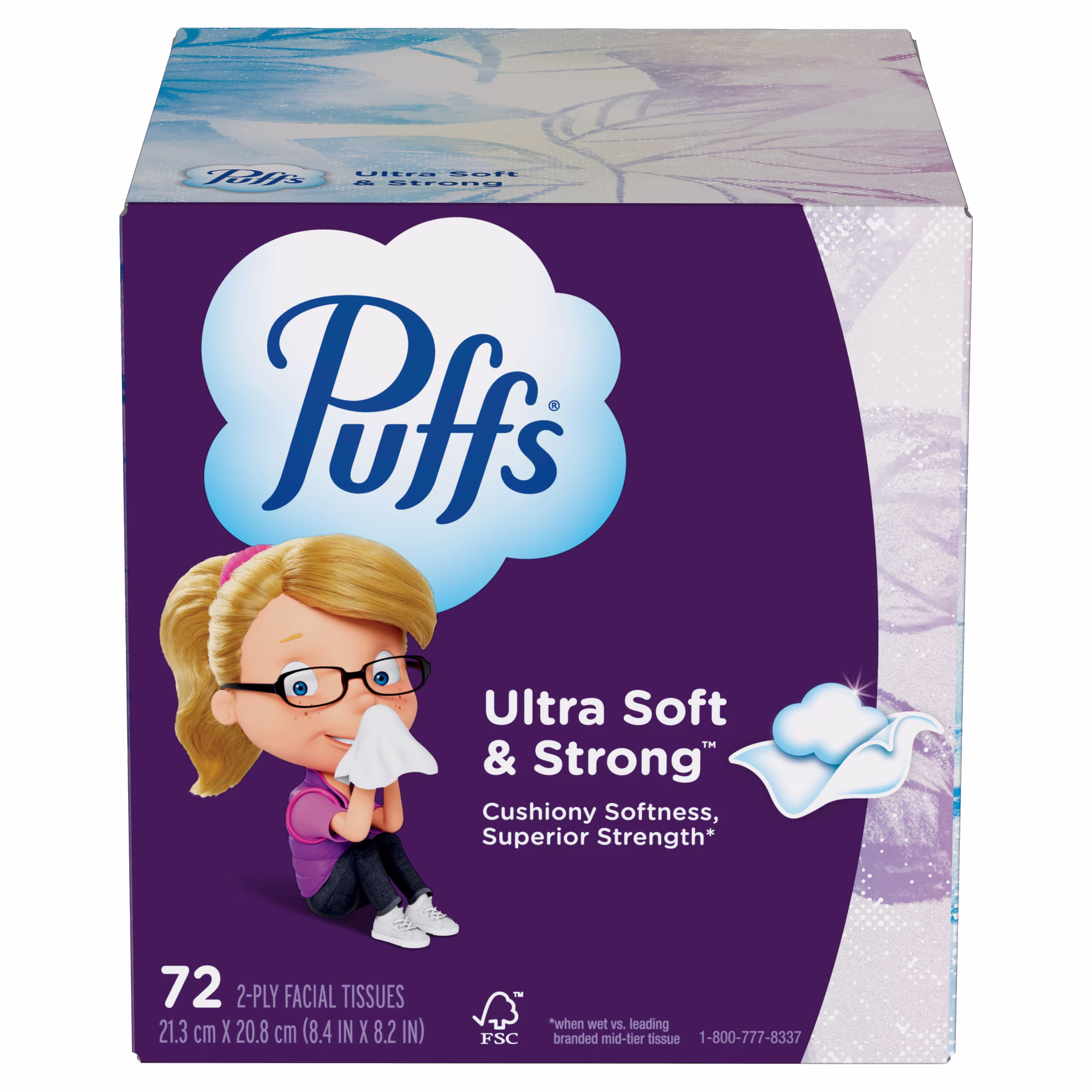 Puffs Ultra Soft Non-Lotion Facial Tissue, 1 Mega Cube Box, 72 Facial Tissues per Box