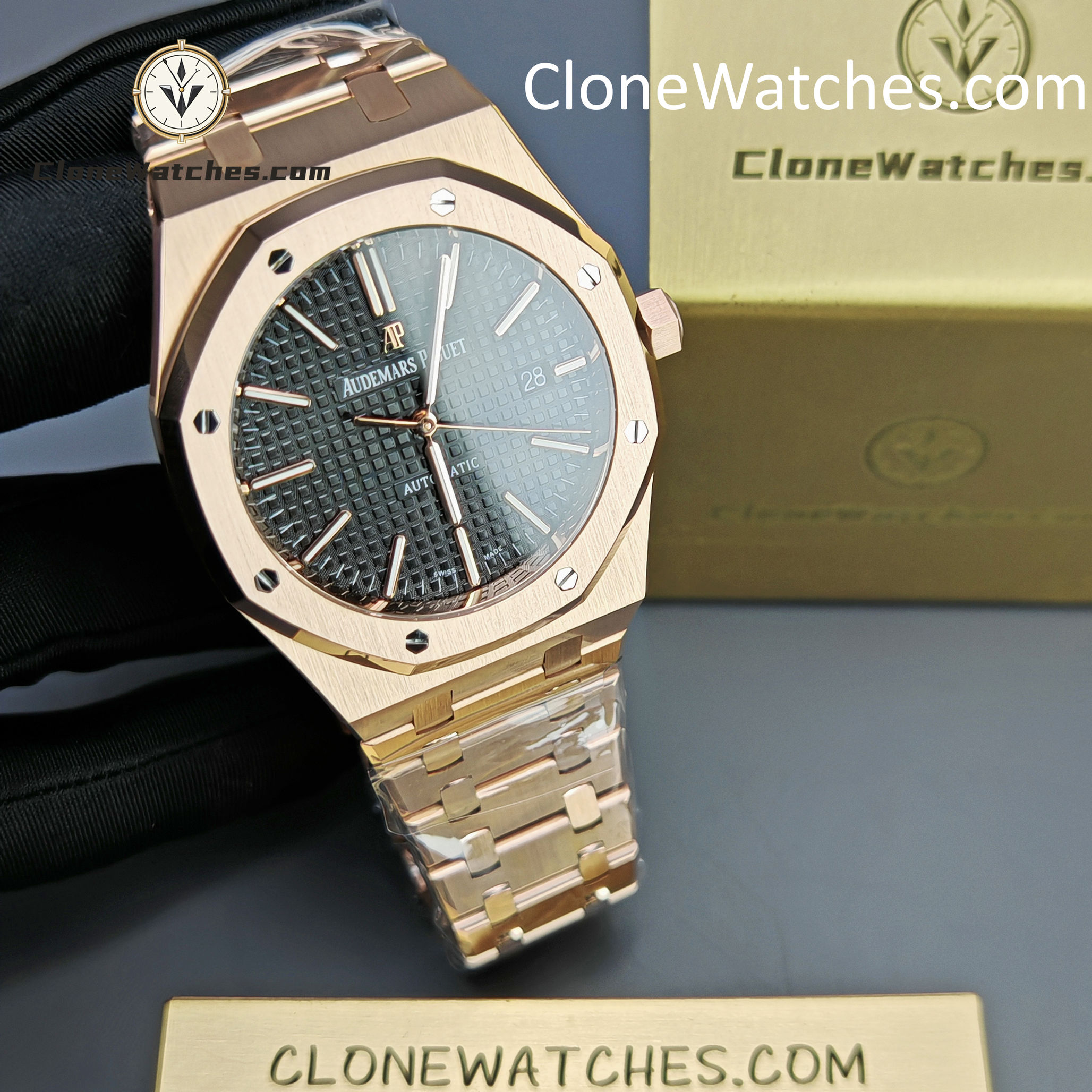 Audemars Piguet Super Clone Watches 1:1 Royal Oak Rose Gold 15400 Black Dial