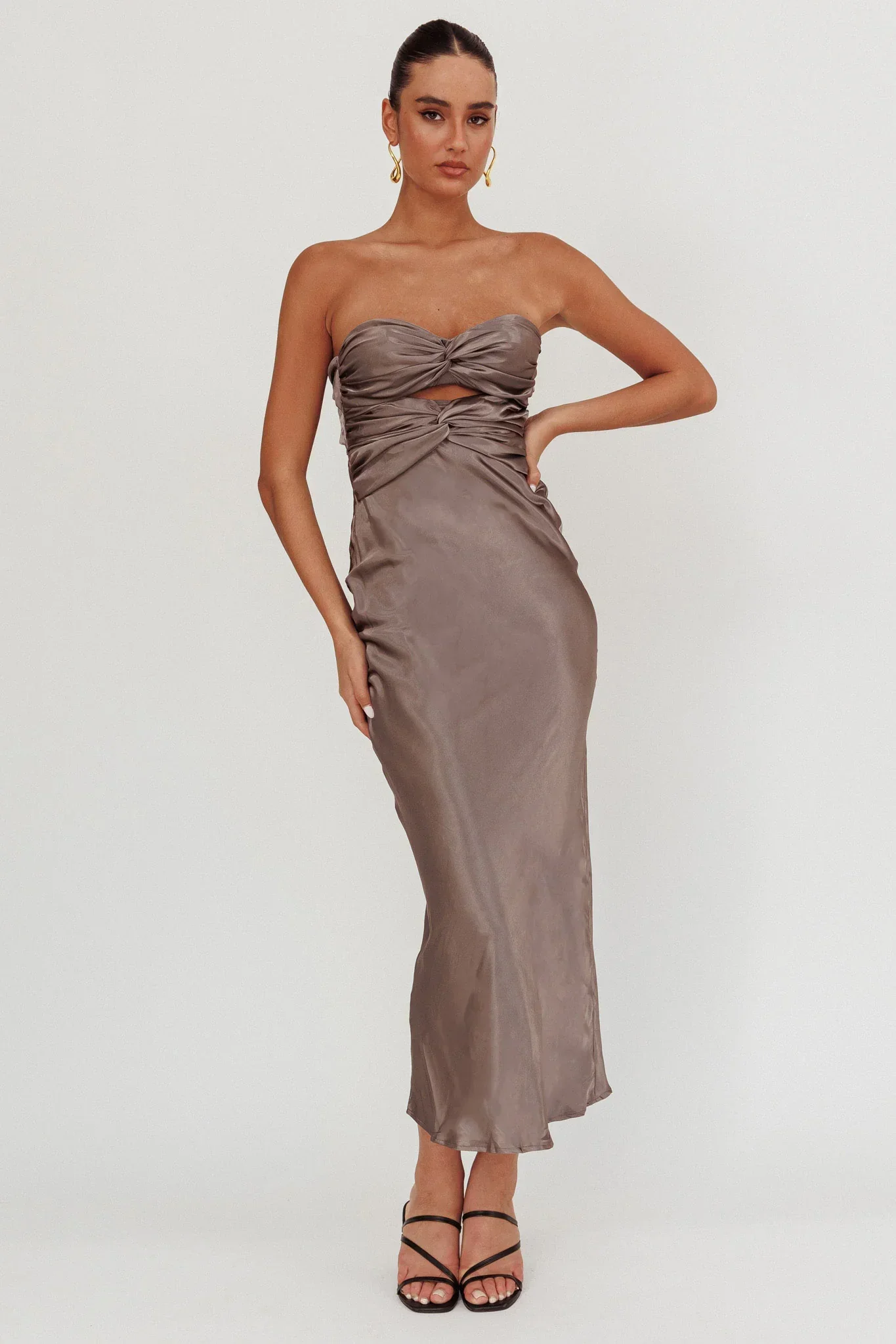 Good Impression Double Twist Midi Dress Charcoal