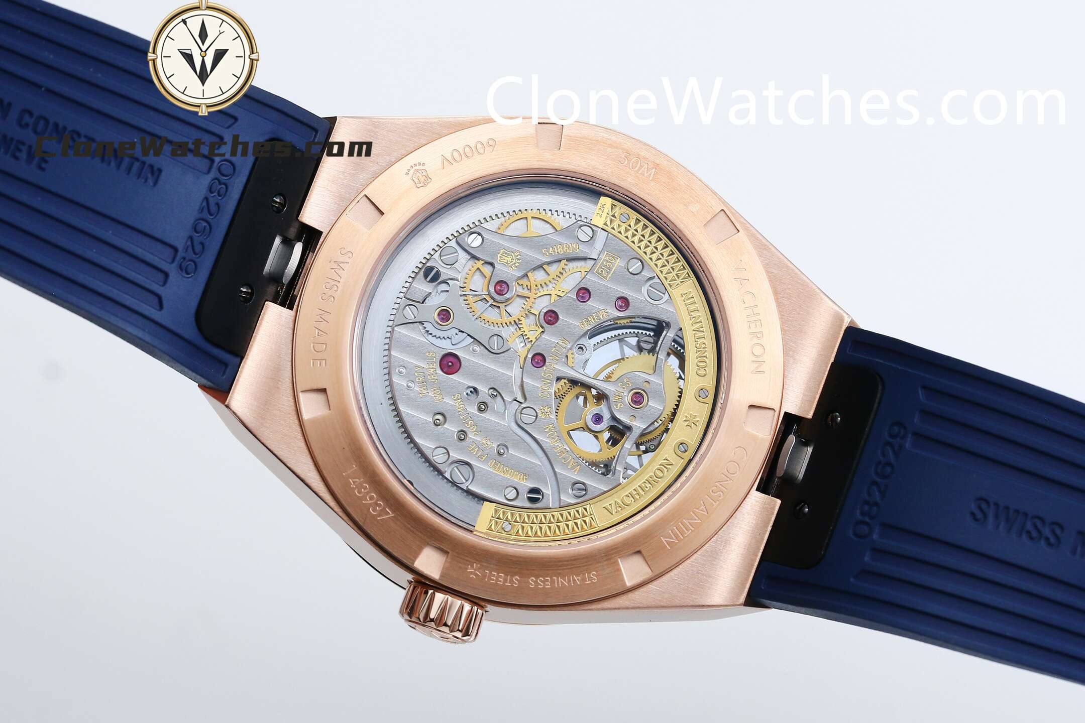 Vacheron Constantin Super Clone Watches 1:1 Overseas Rose Gold Tourbillon 6000V/210R-B733 42.5MM Rubber Strap