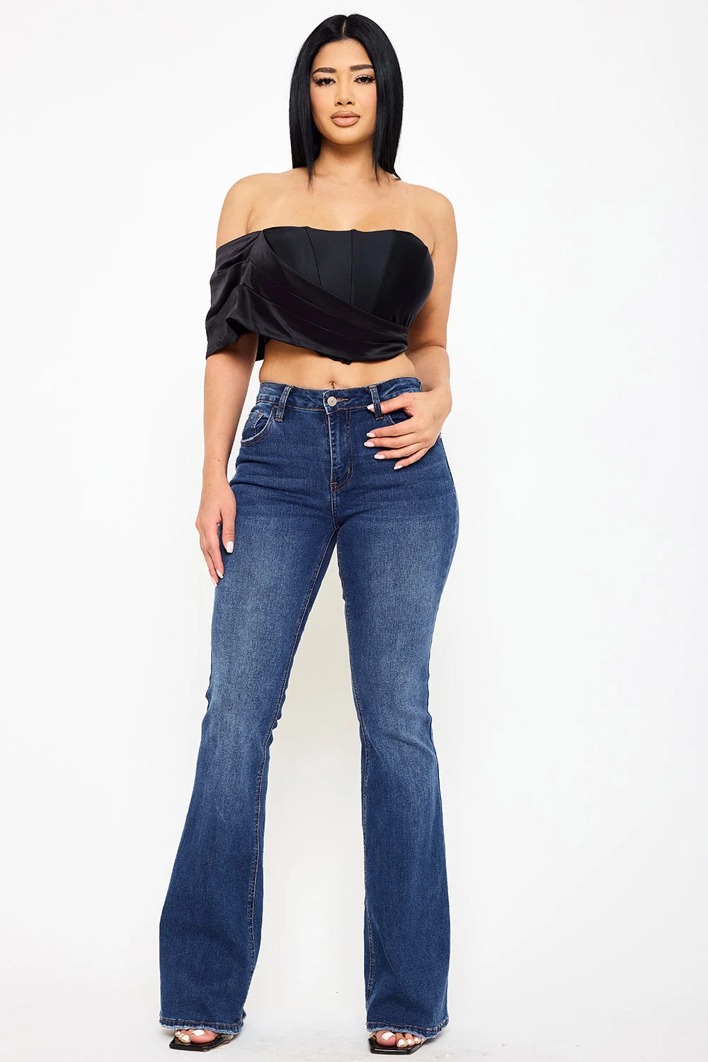Symphony Top - Pearl Satin One Shoulder Off The Shoulder Crop Top
