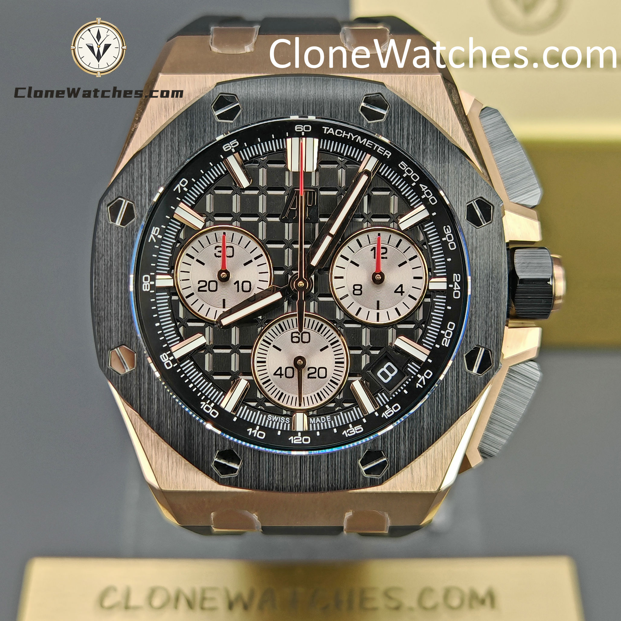 Audemars Piguet Super Clone Watches 1:1 Royal Oak Offshore Rose Gold Black Dial 26420 Selfwinding Chronograph
