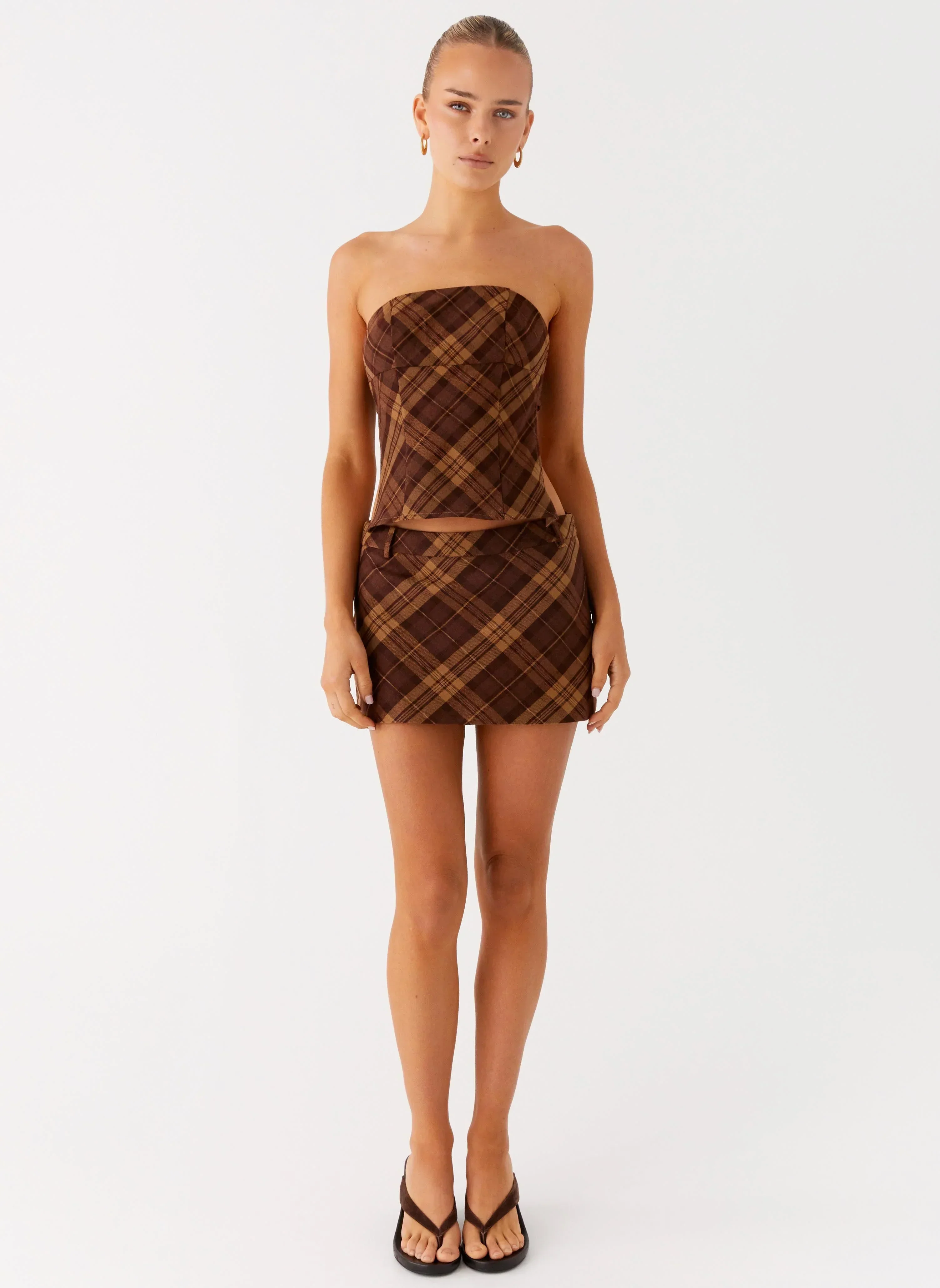 Kira Strapless Top - Plaid