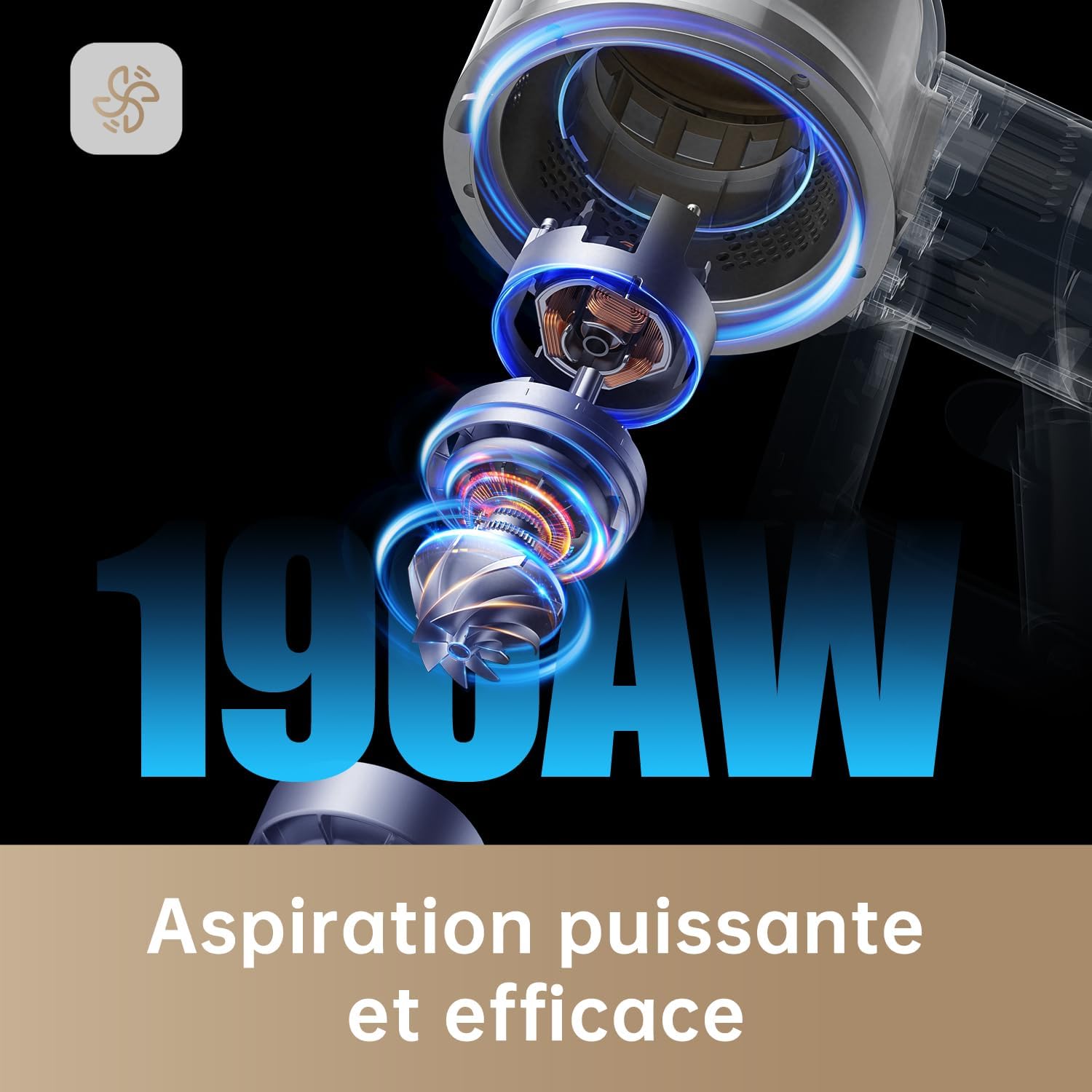 Aspirateur balai sans fil R20 22000Pa 190AW autonomie 90 min détection saleté LED lumières bleues anti emmêlement