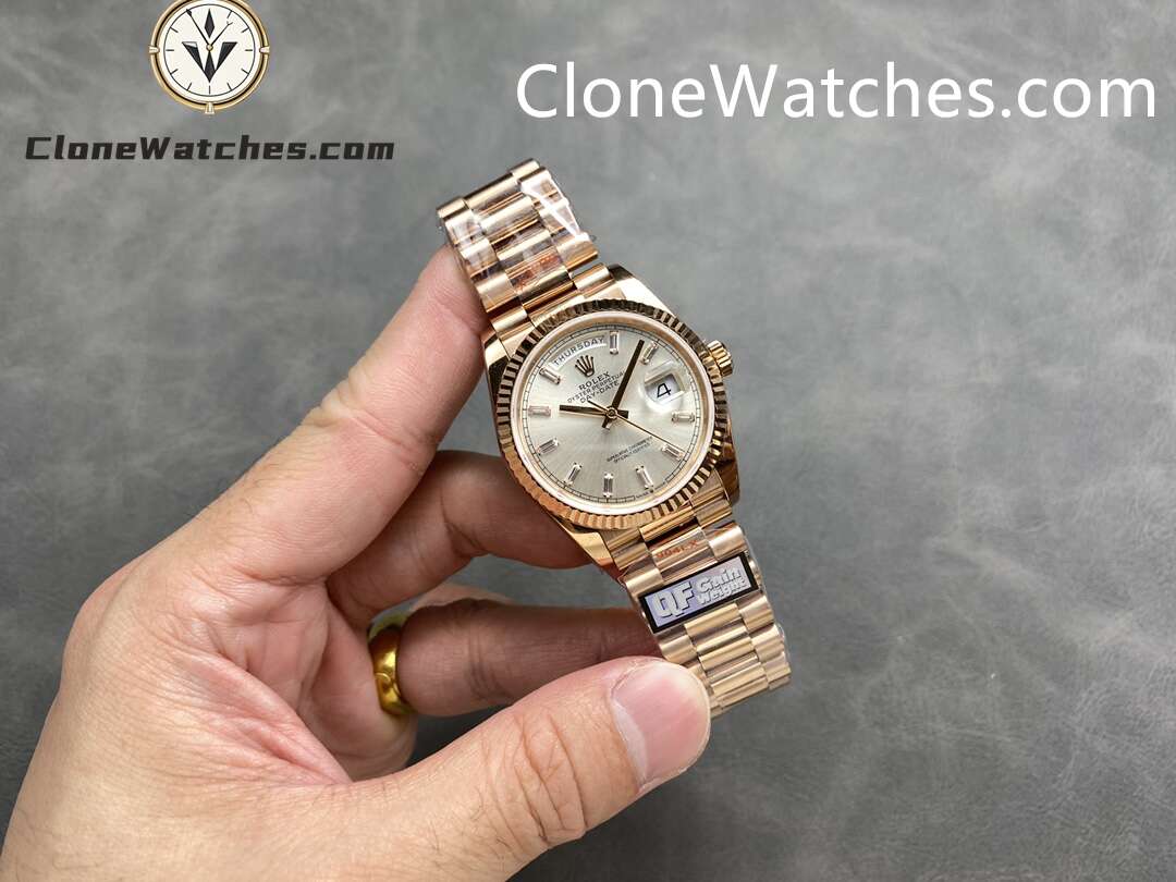 Rolex Super Clone Watches 1:1 Day Date Rose Gold Silver Dial 36mm m128235-0087 3255 Movement