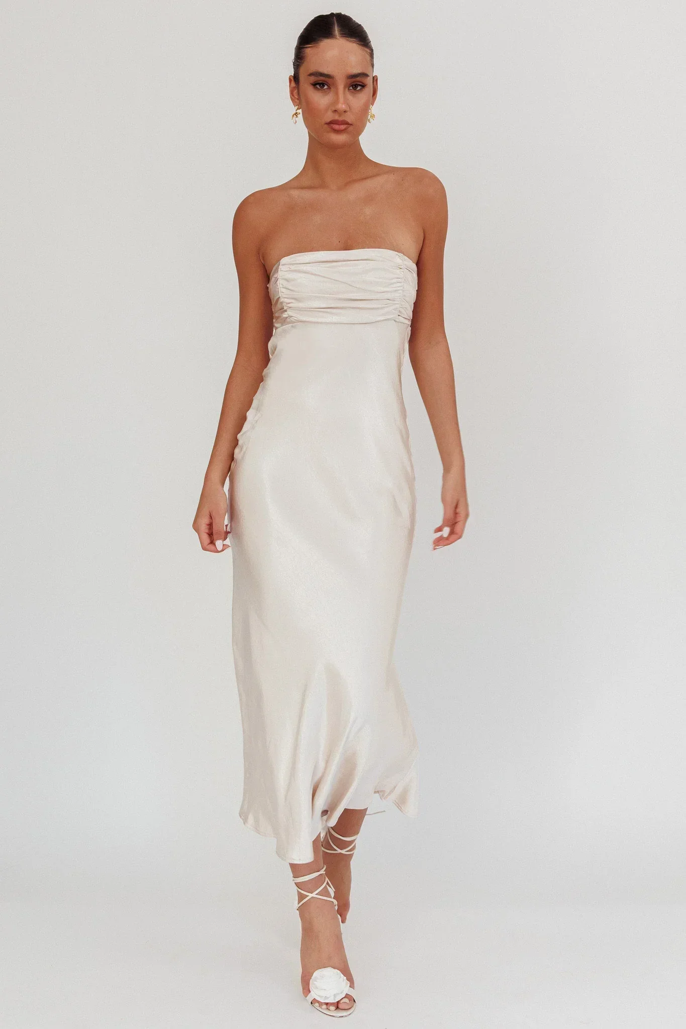 Moon Song Strapless Laced Back Dress Champagne