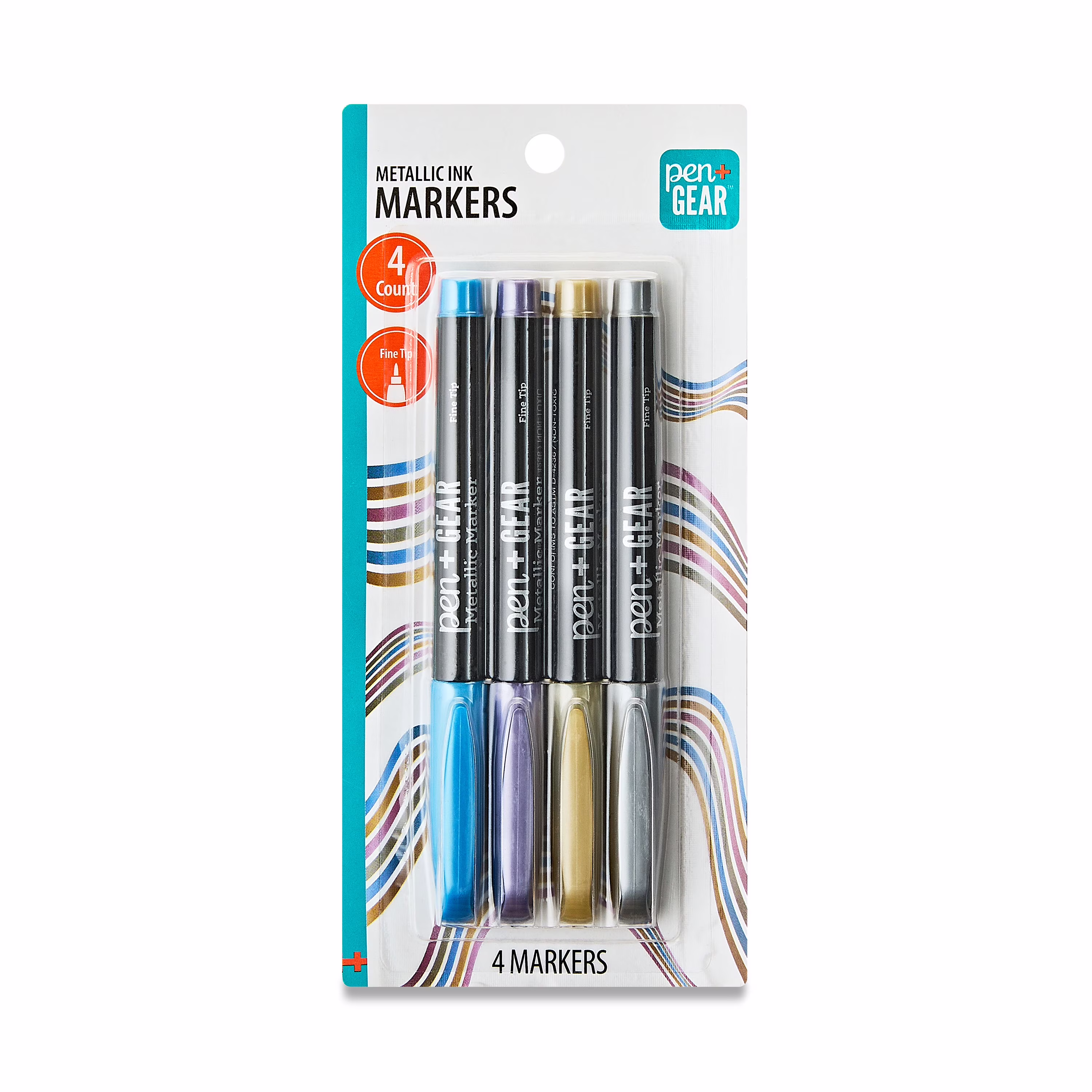 Pen+Gear Metallic Markers, Fine Tip, Assorted Metallic Colors, 4 Count