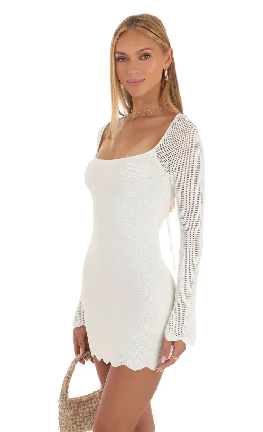 Crochet Bell Sleeve Dress in White
