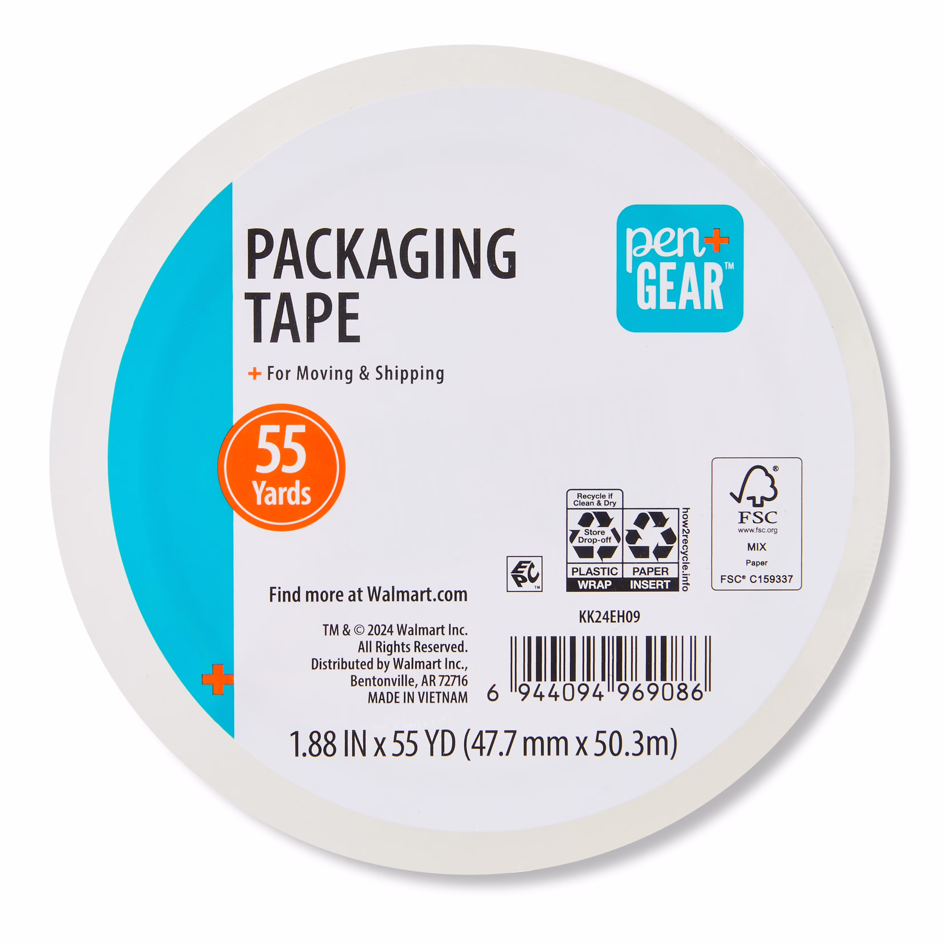 Pen+Gear Packaging Tape, Clear, 1.88 in x 55 Yard,1 Roll, Can Be Used for Shipping, Packaging, Sealling