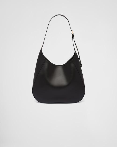 Prada Large leather shoulder bag with topstitching - Black