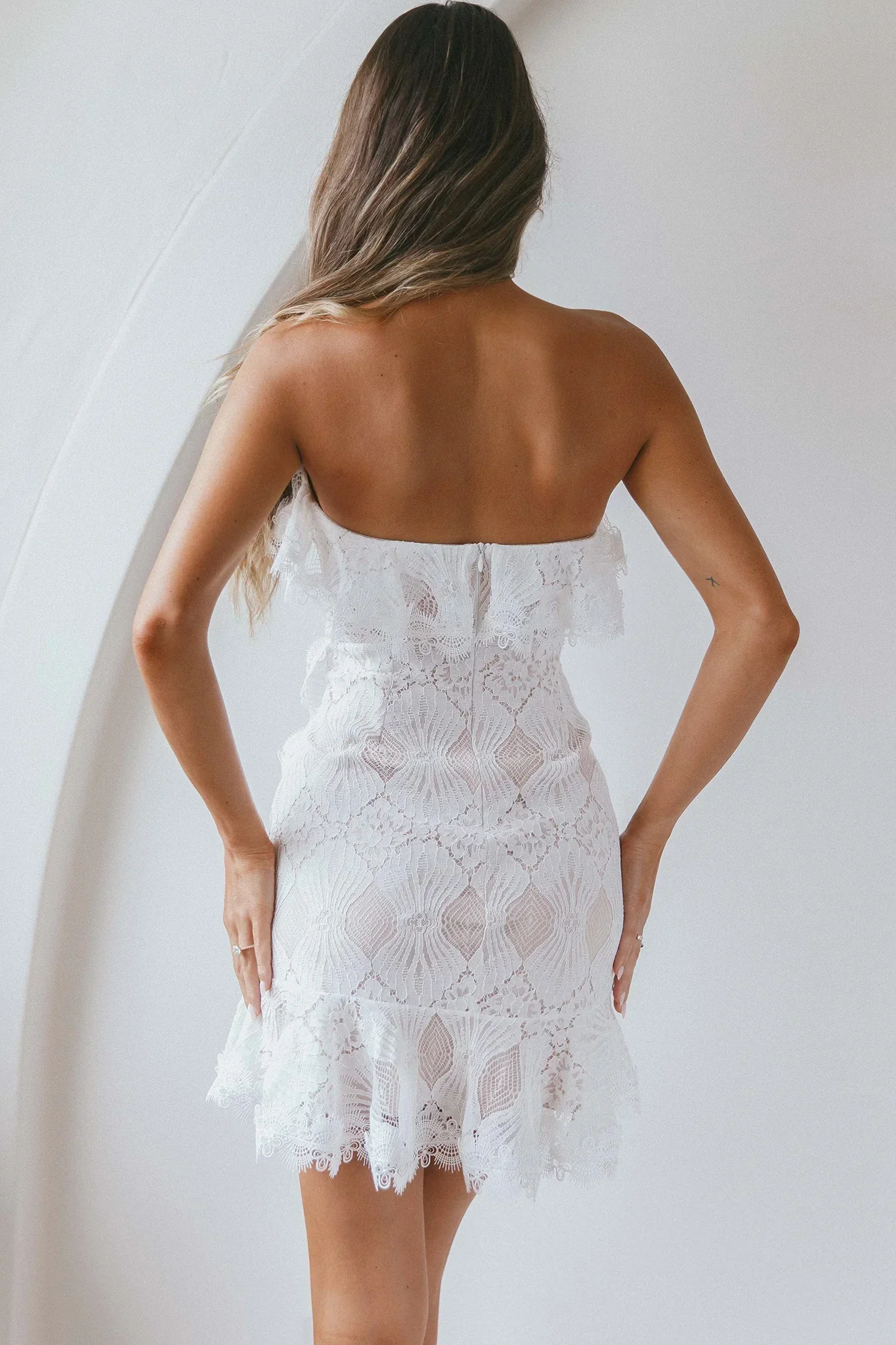 September Lace Mini Dress White