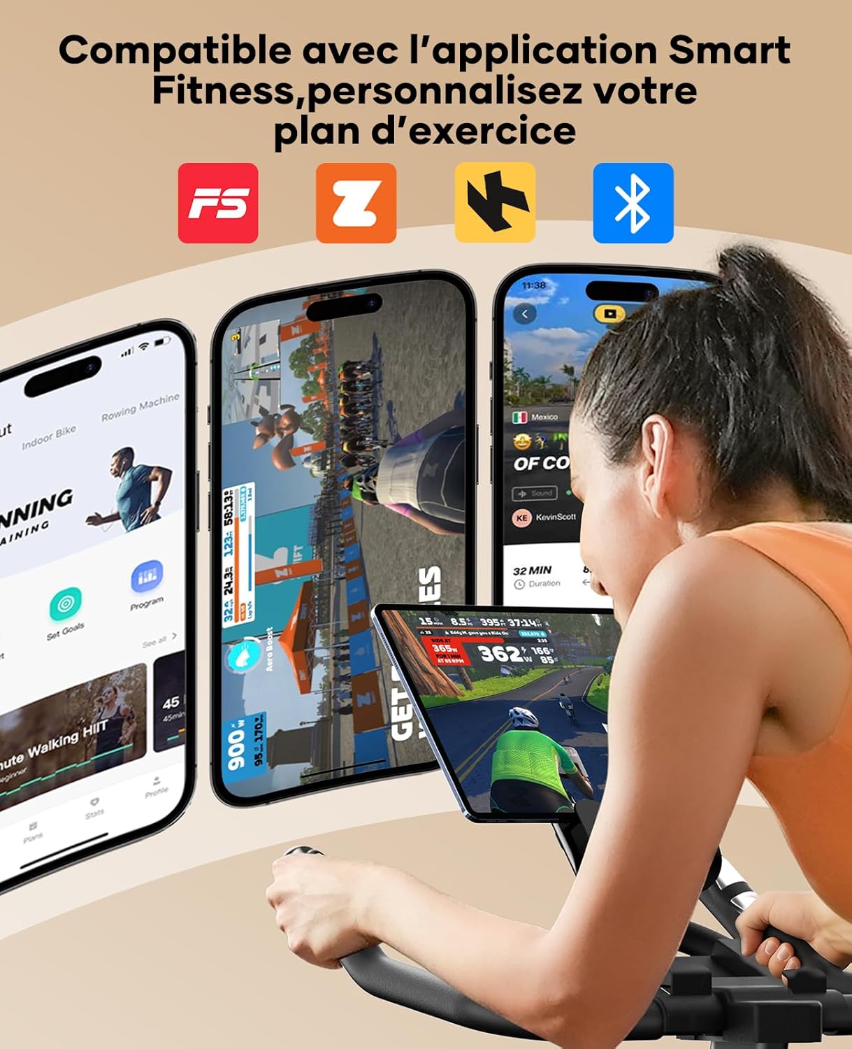 Vélo appartement magnétique connecté appli résistance réglable 160 kg