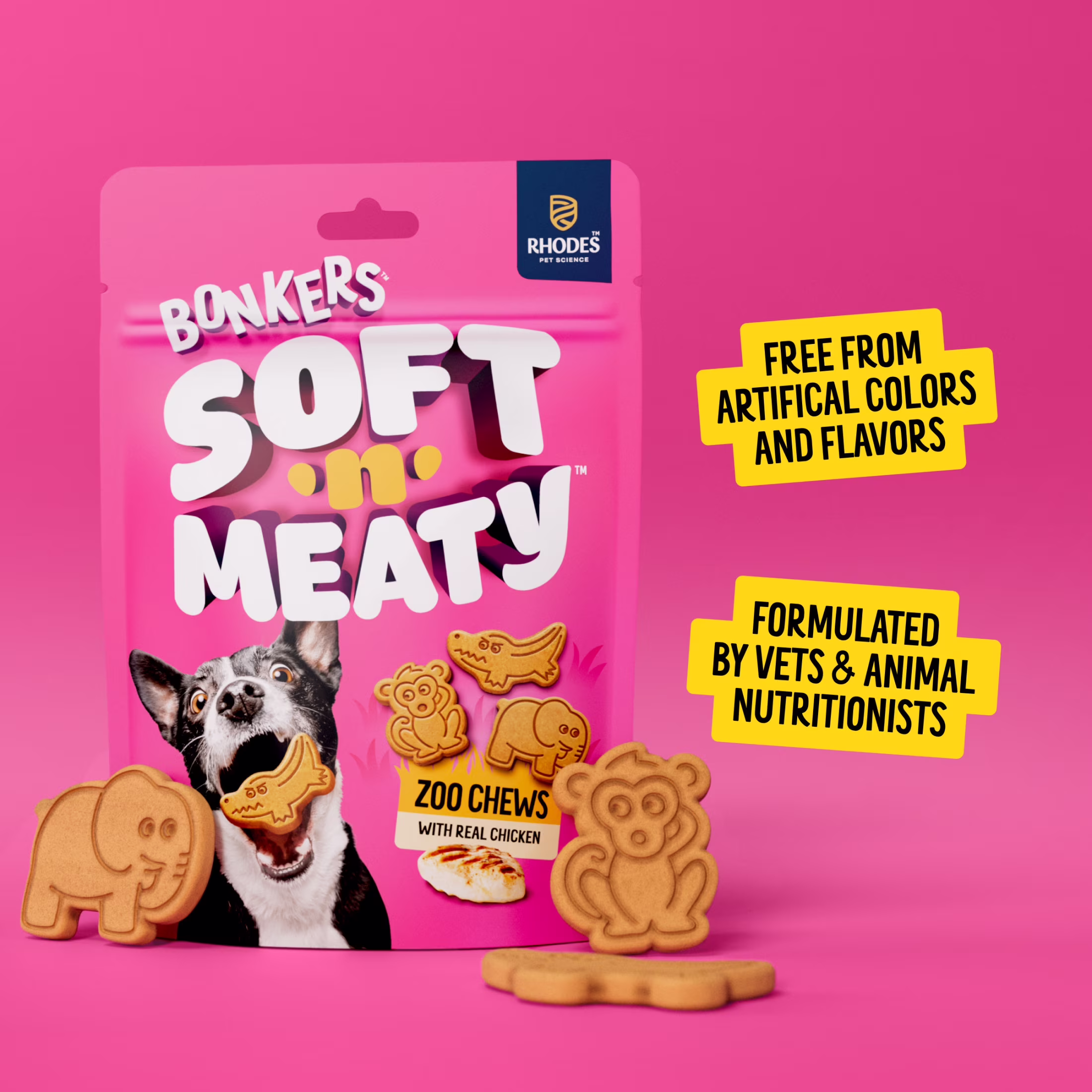 BONKERS Soft & Meaty Dog Treats Made with Real Chicken, Zoo Animal Shapes, 5.6 oz Bag