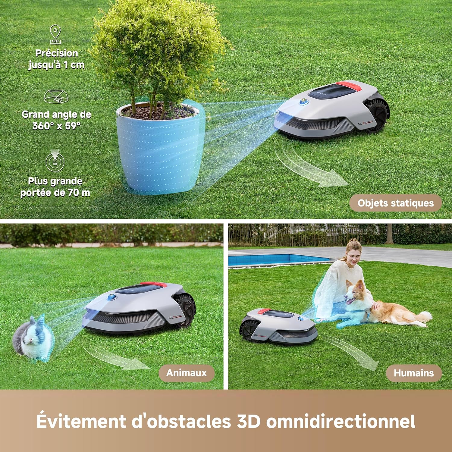 Robot tondeuse 360° LiDAR recommandé 2000 m² gestion zones via appli