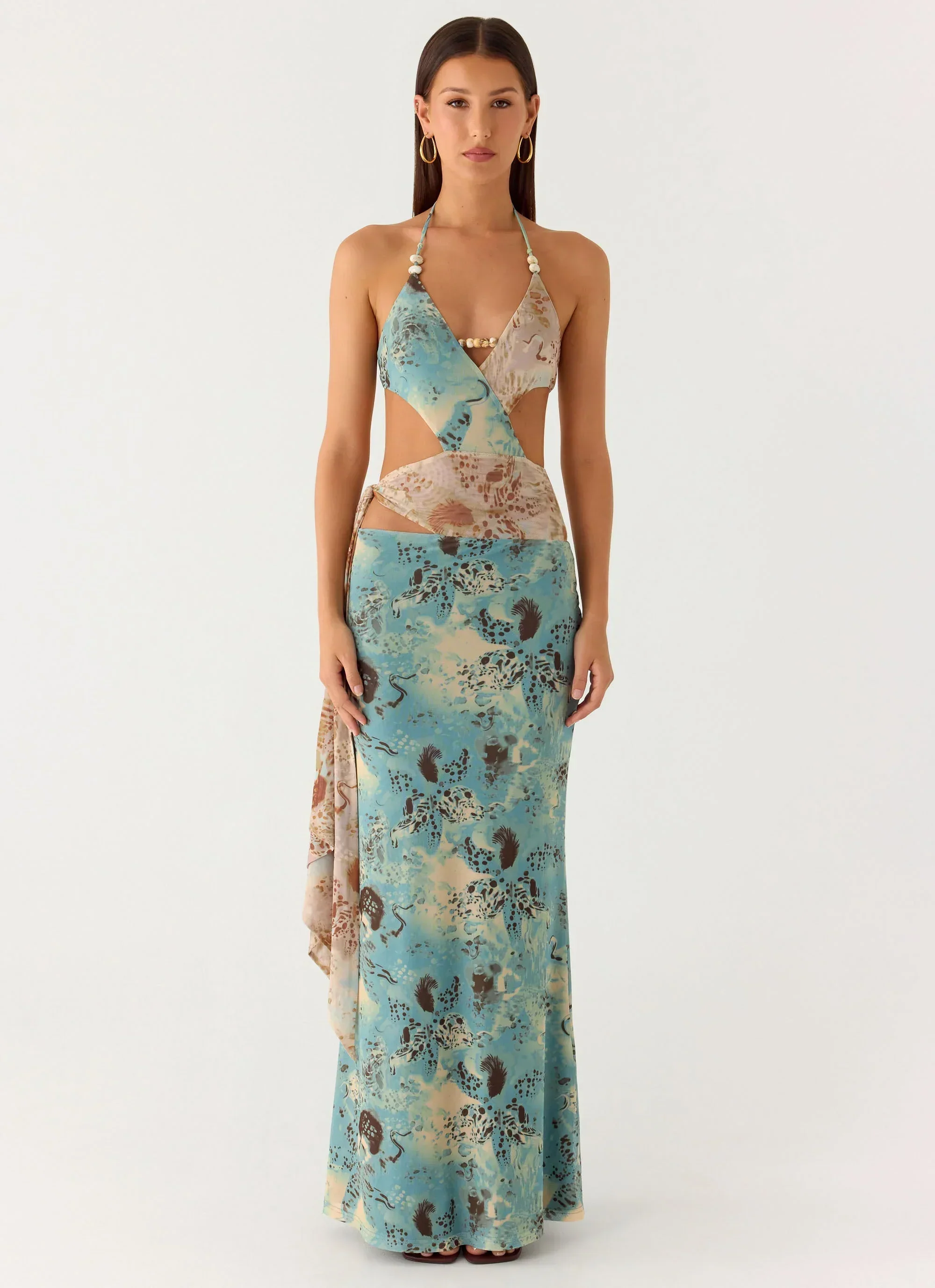 Rebel Beaded Maxi Dress - Aqua Blur