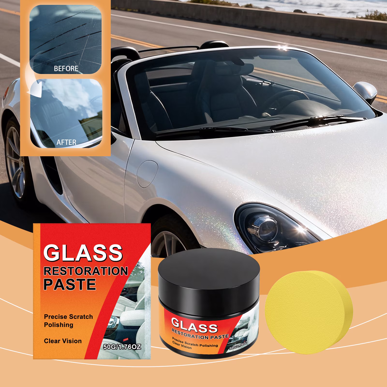 Fine Abrasive Glass Scratch Remover Paste, Polishing for Car Windows and Mirrors, 65x55x55cm for Household Scratch Removal