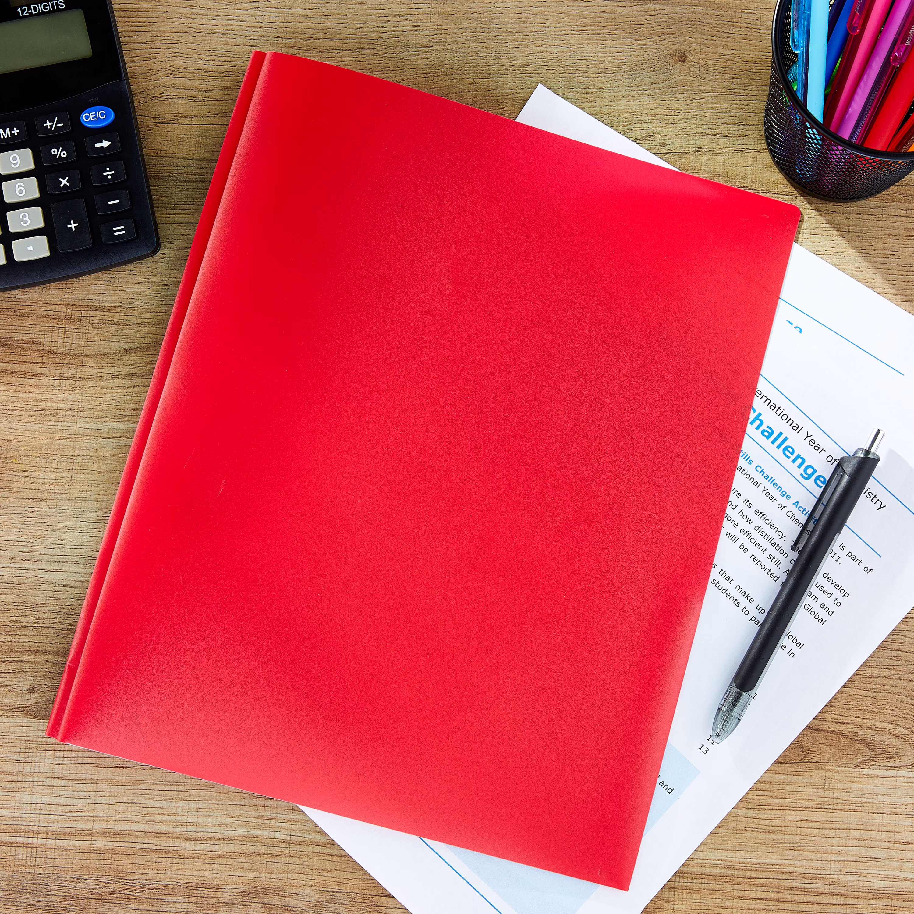 Pen+Gear 3-Prong 2-Pocket Poly Folder, Red