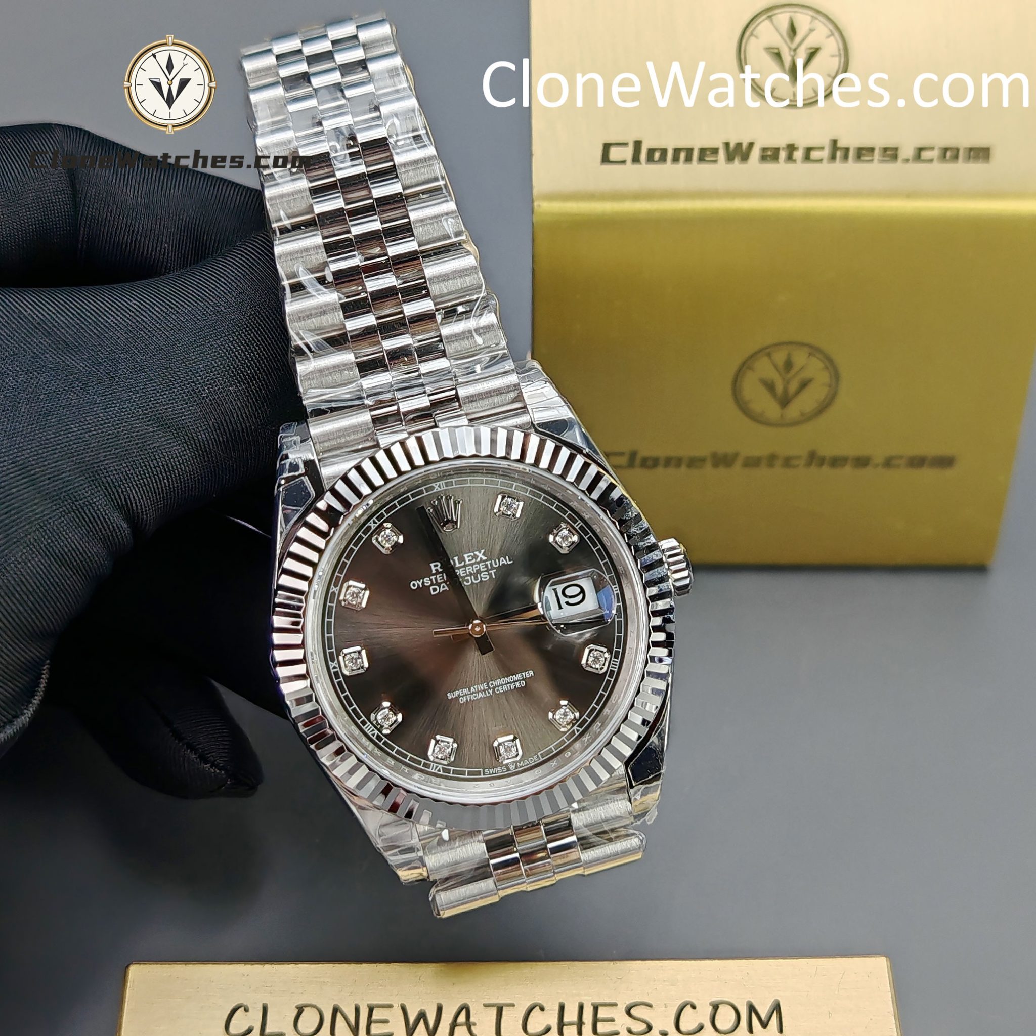 Rolex Super Clone Watches 1:1 DateJust Grey Diamond Jubilee 41MM m126334-0006 3235 Movement