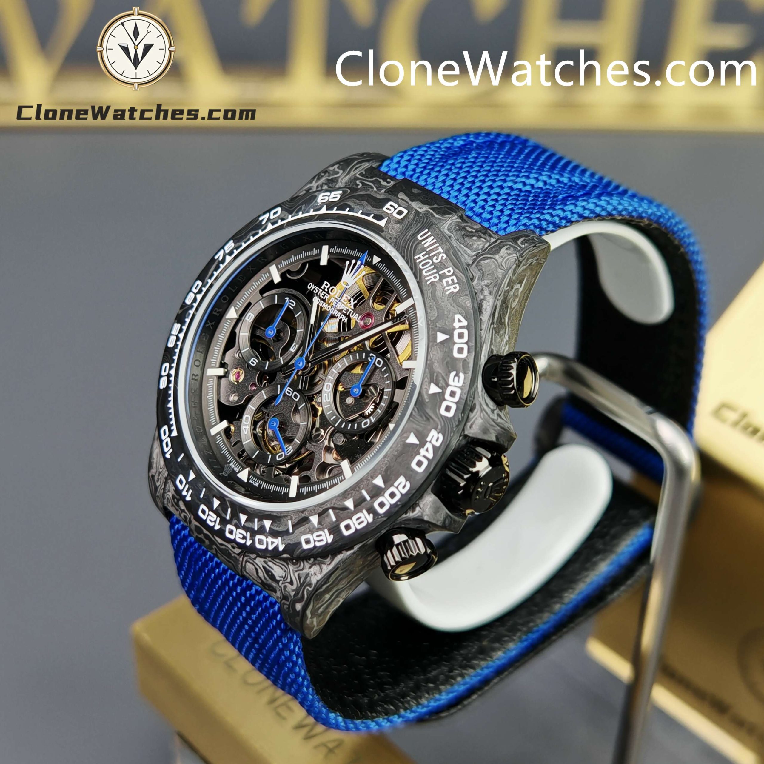 Modified Super Clone Watches 1:1 GET Rolex Daytona Skeleton Dial 4130 Movement Blue Strap