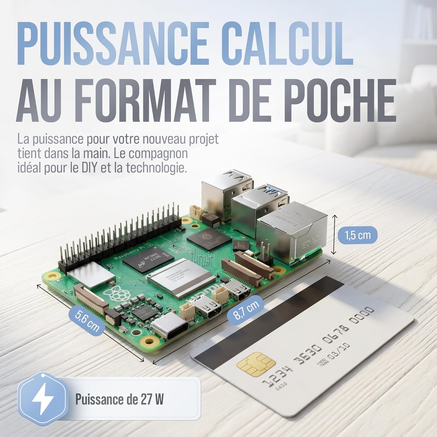 Kit Raspberry Pi 5 8 Go alimentation 27 W boîtier ventilateur HDMI 4K