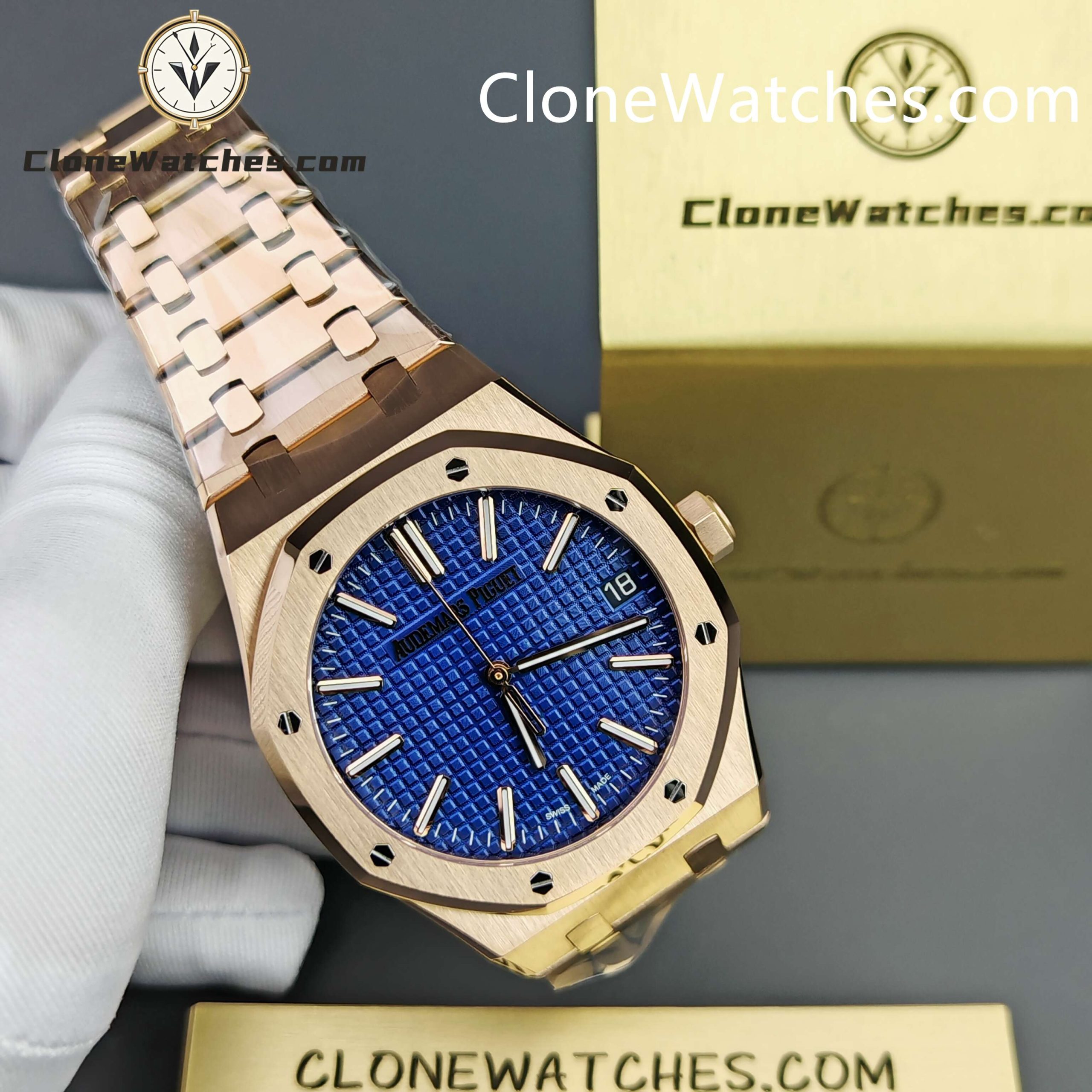 Audemars Piguet Super Clone Watches 1:1 Royal Oak 15510 Rose Gold Blue Dial 41MM