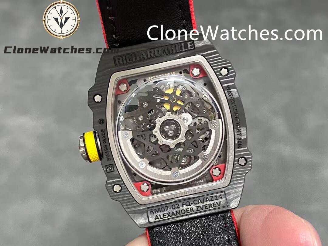 Richard Mille Super Clone Watches 1:1 RM 67 – 02 Carbon Tourbillon Red Strap