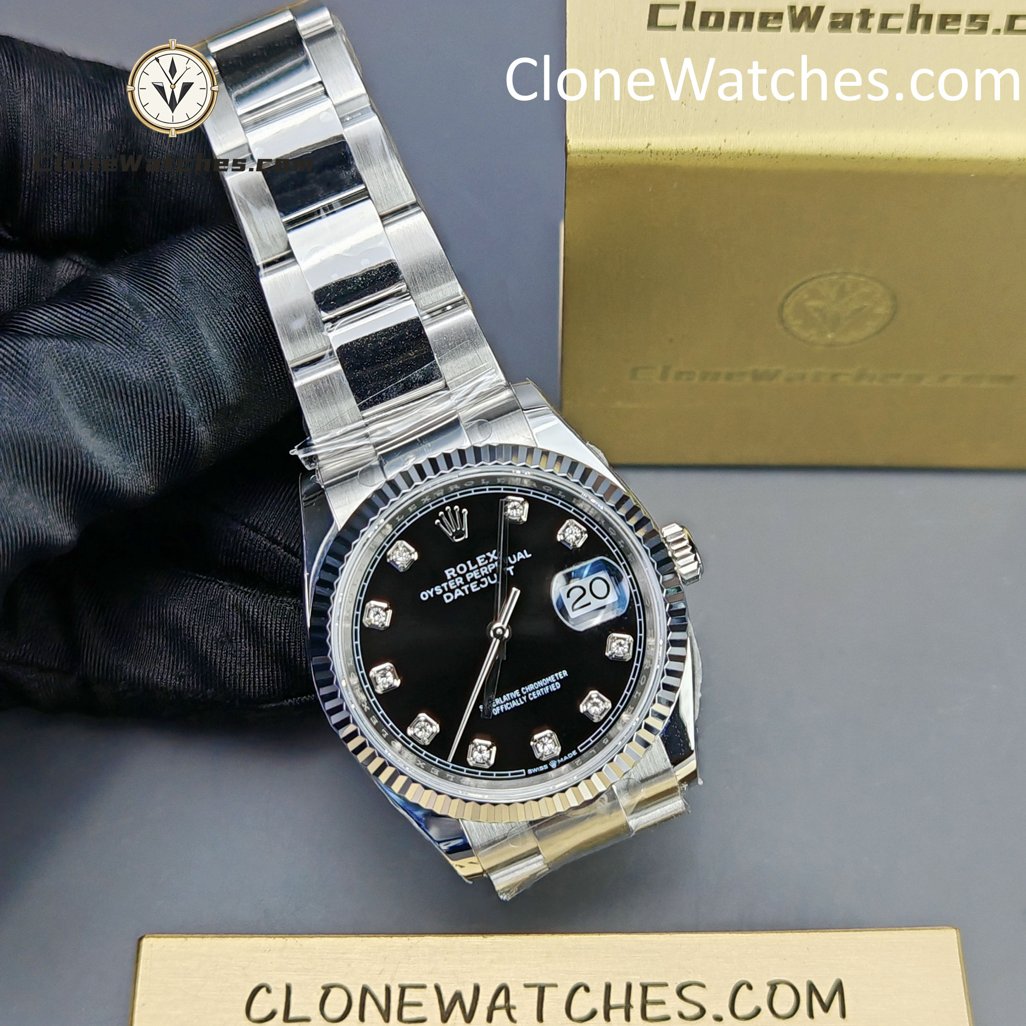 Rolex Super Clone Watches 1:1 DateJust Black Diamond Dial m126234-0028 Oyster 36MM 3235 Movement