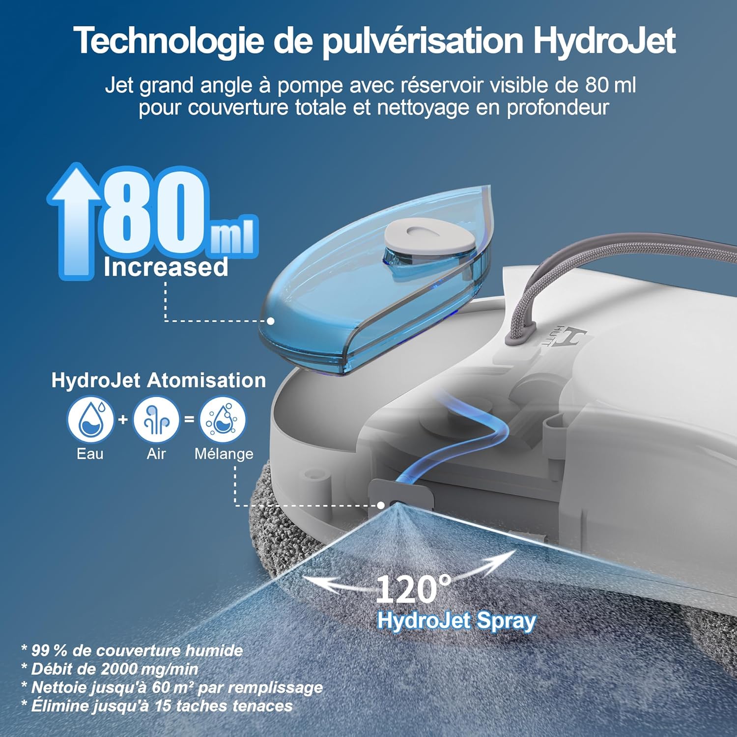 Robot nettoyeur vitres S55 Pro 6500Pa patins 3D flottants HydroJet navigation Slam 40 réservoir 80 ml sécurité multicouche