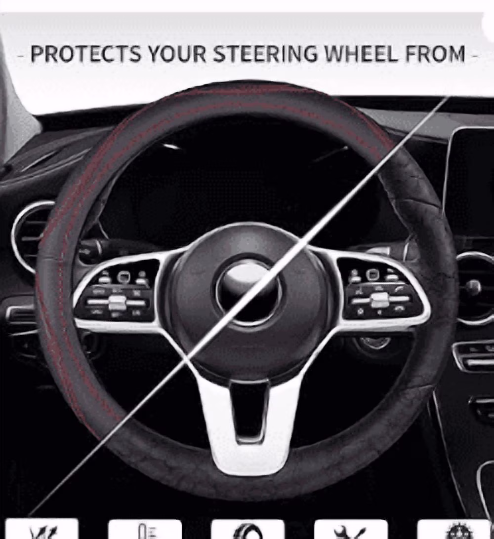 Elastic Fiber Steering Wheel Cover, Non-Slip Universal Fit Car Wheel Cover without Inner Ring, Stretchable PU Leather and Cloth Auto Accessory, Black, 1 Count