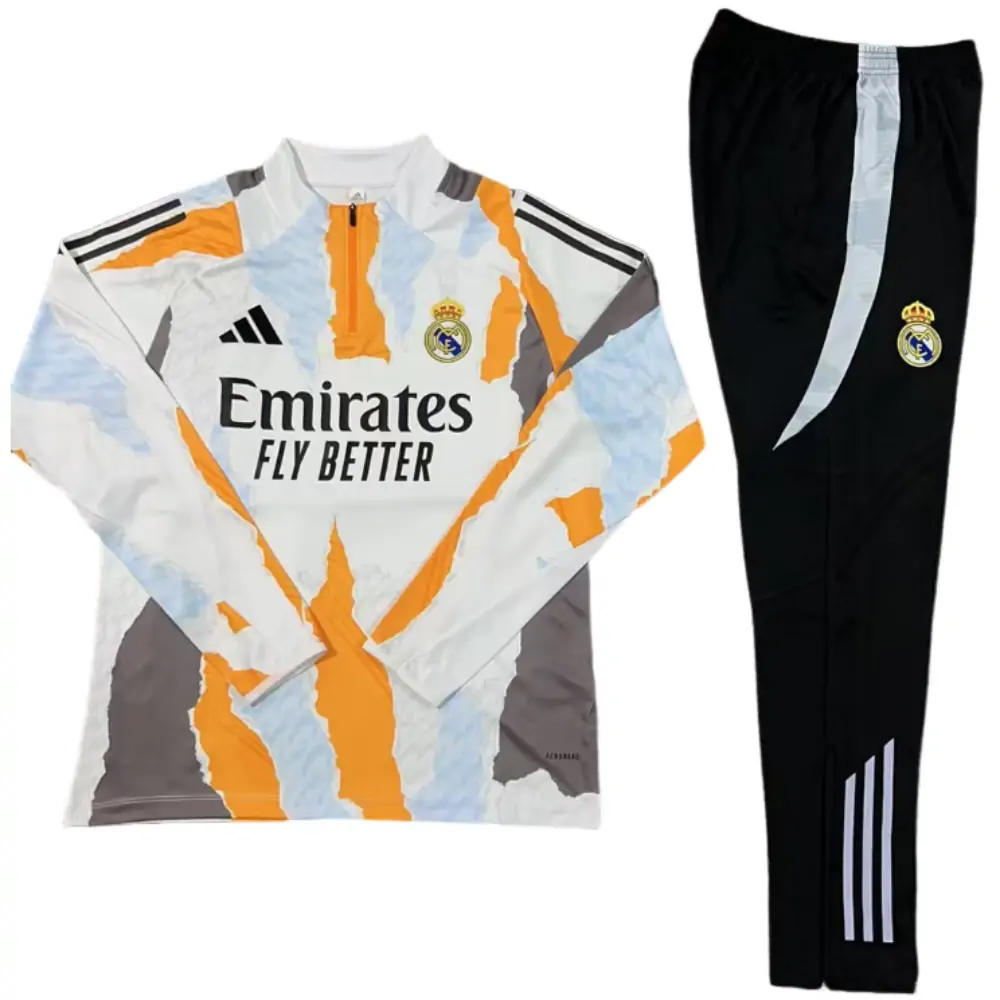 2024-25 New Season Real Madrid Yellow and White [Camouflage] Children's Training Suit