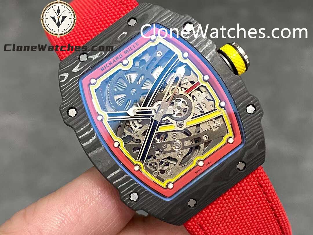 Richard Mille Super Clone Watches 1:1 RM 67 – 02 Carbon Tourbillon Red Strap